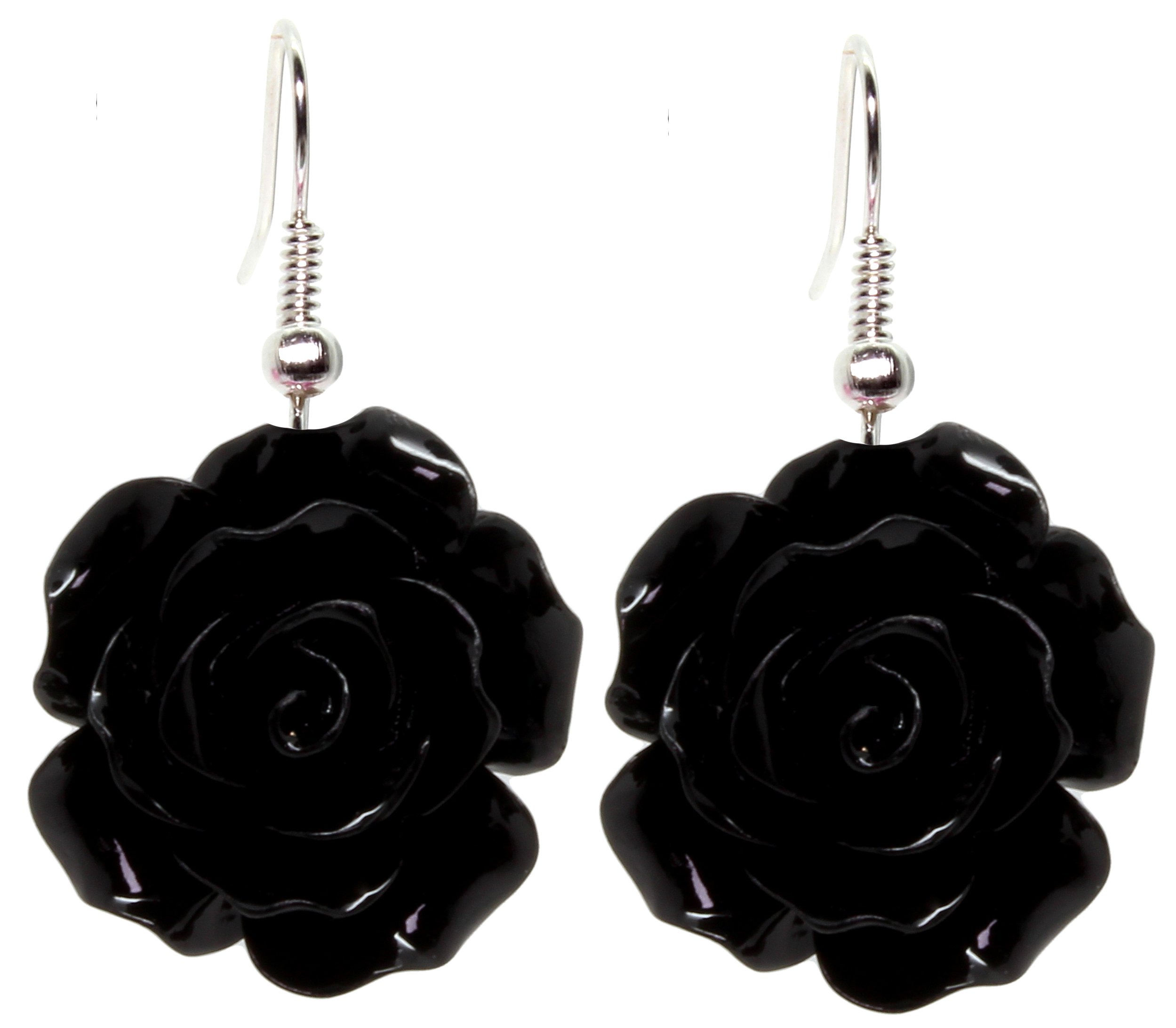 Bluebubble ENGLISH ROSE 22mm Midnight Black Carved Rose Dangle Earrings - Vintage Gothic Jewelry Gift for Women - Perfect for Evening Parties, Weddings & Special Occasions