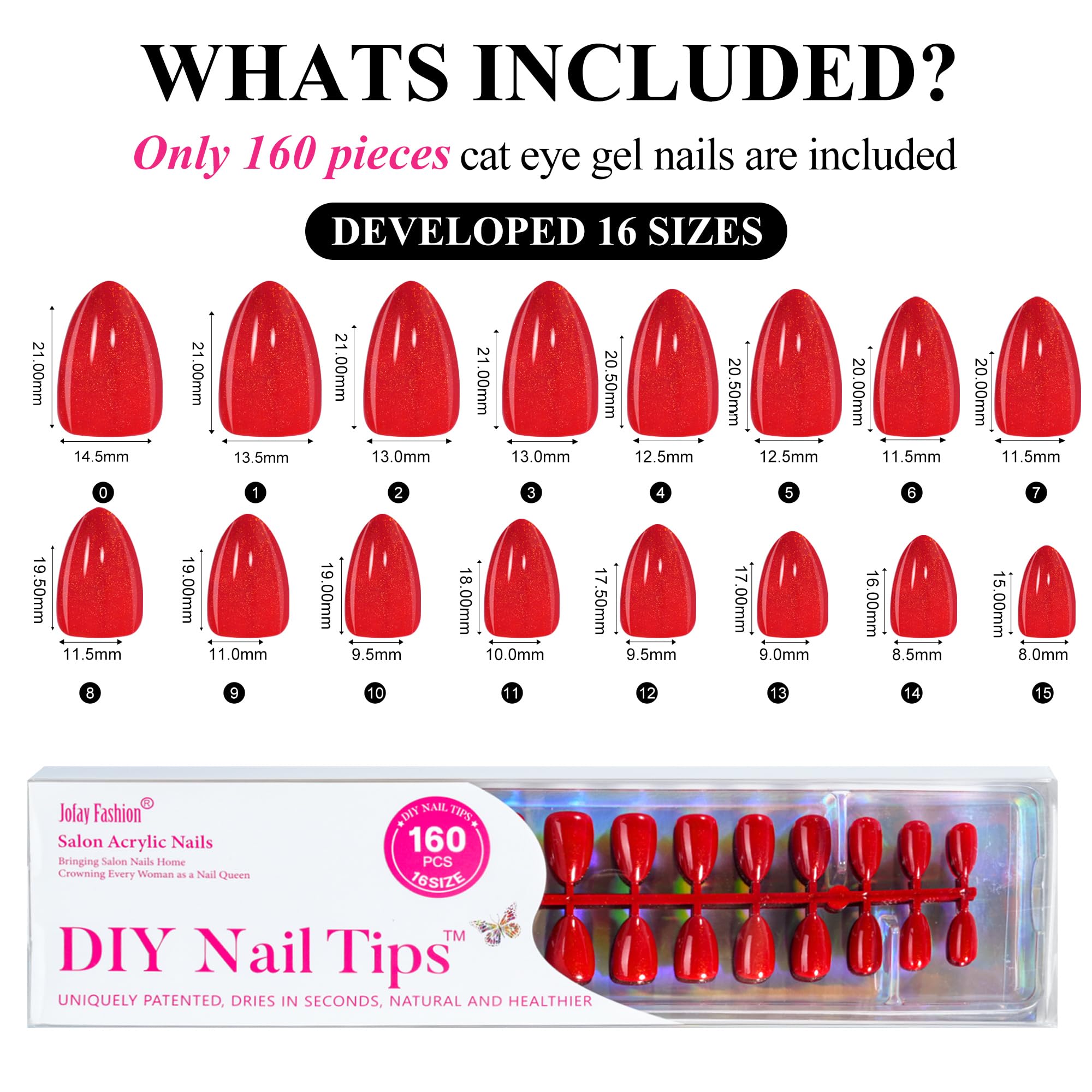 Jofay Fashion Short Almond Press on Nails - 5 Styles Valentines Red Cherry Glaze Glitter Acrylic Fake Nails, Reusable Full Cover Stick on Nails for Women, 32 Sizes - Perfect for Parties, Dates & Special Occasions