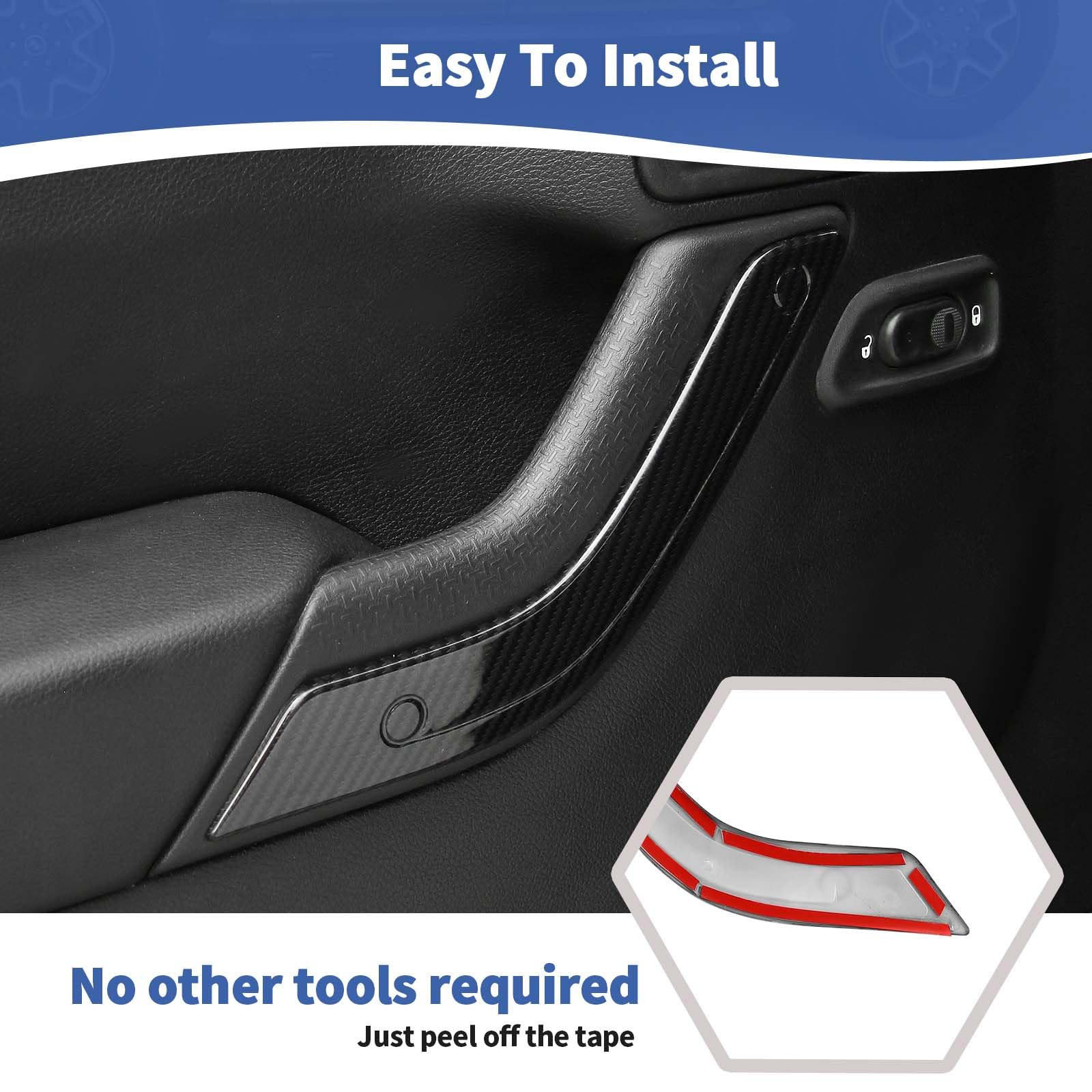 Carbon Fiber Inner Door Handle Panel Trim Cover for Jeep Wrangler JK JKU 2011-2017 - Interior Accessories Set of 4pcs - Upgrade Your Ride with Stylish Protection for Off-Road Adventures