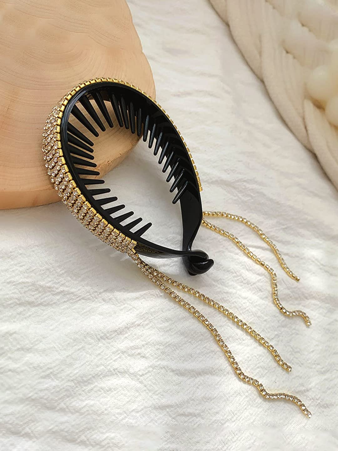 Elegant Yellow Chime Claw Hair Clips for Women & Girls - Rhinestone Crystal Tassel Ponytail & Bun Clips - Perfect Hair Accessories for Parties, Weddings & Daily Styling