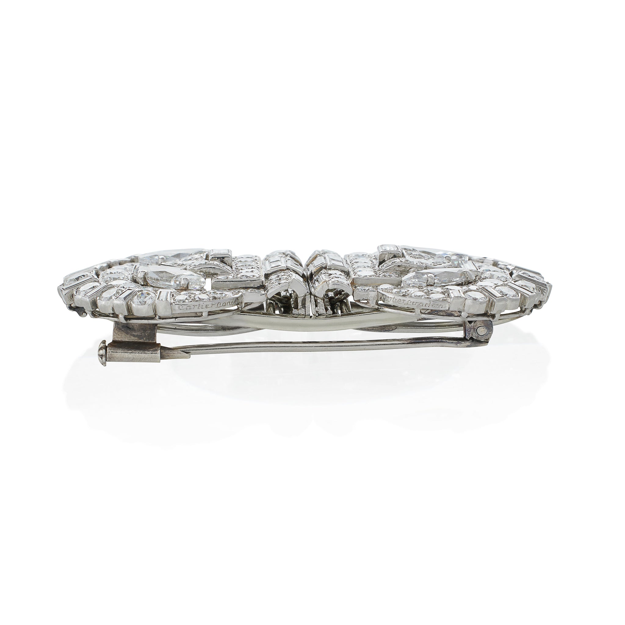 Cartier London Vintage Indian Inspired Diamond Double Clip Brooch - Elegant Antique Jewelry for Women, Perfect for Weddings, Parties & Special Occasions
