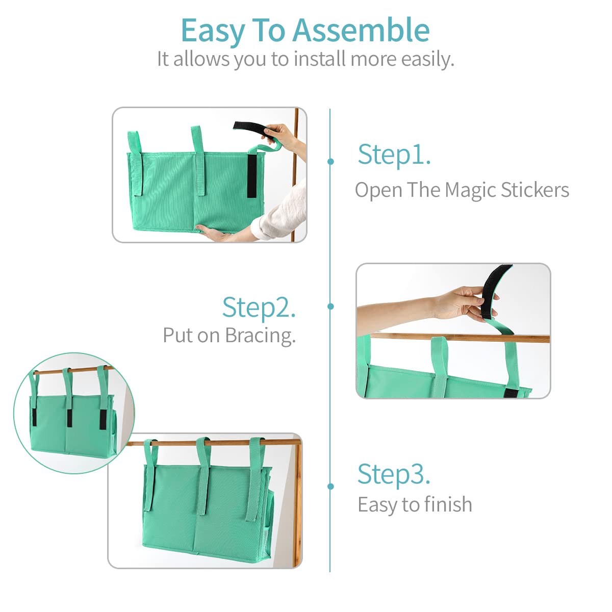 Bseash Bunk Bed Organizer - 8 Pocket Hanging Storage Bag with 600D Oxford Fabric, Perfect for Dorm Rooms, Hospital Beds & Baby Cribs (Light Green) | Space-Saving Organizer for Books, Phones & Essentials