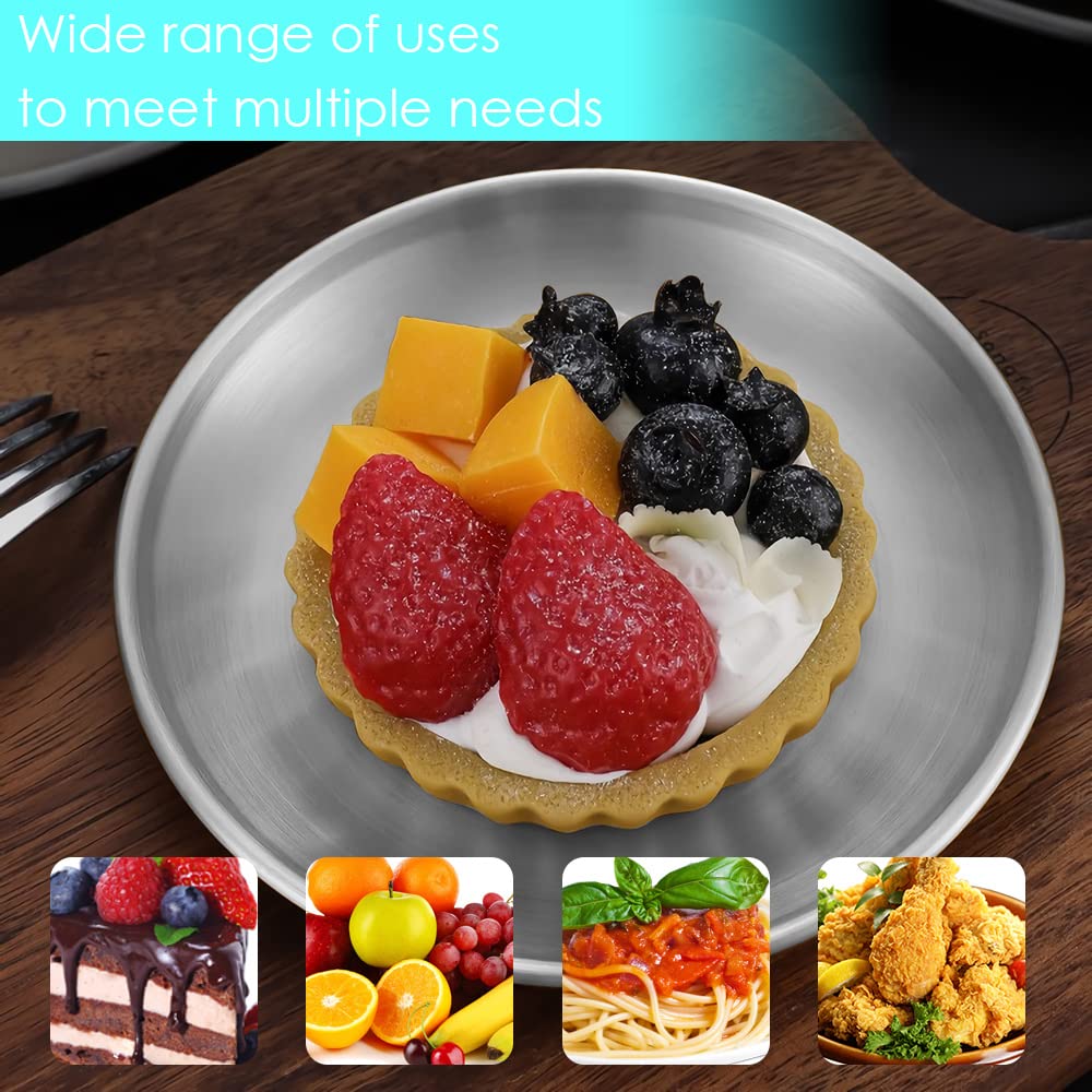 2 Pack 6.7 Inch (17cm) Stainless Steel Round Plates - Silver Metal Dinner Dishes for Camping, Outdoor Picnics, BBQ Parties & Home Dining - Durable & Lightweight