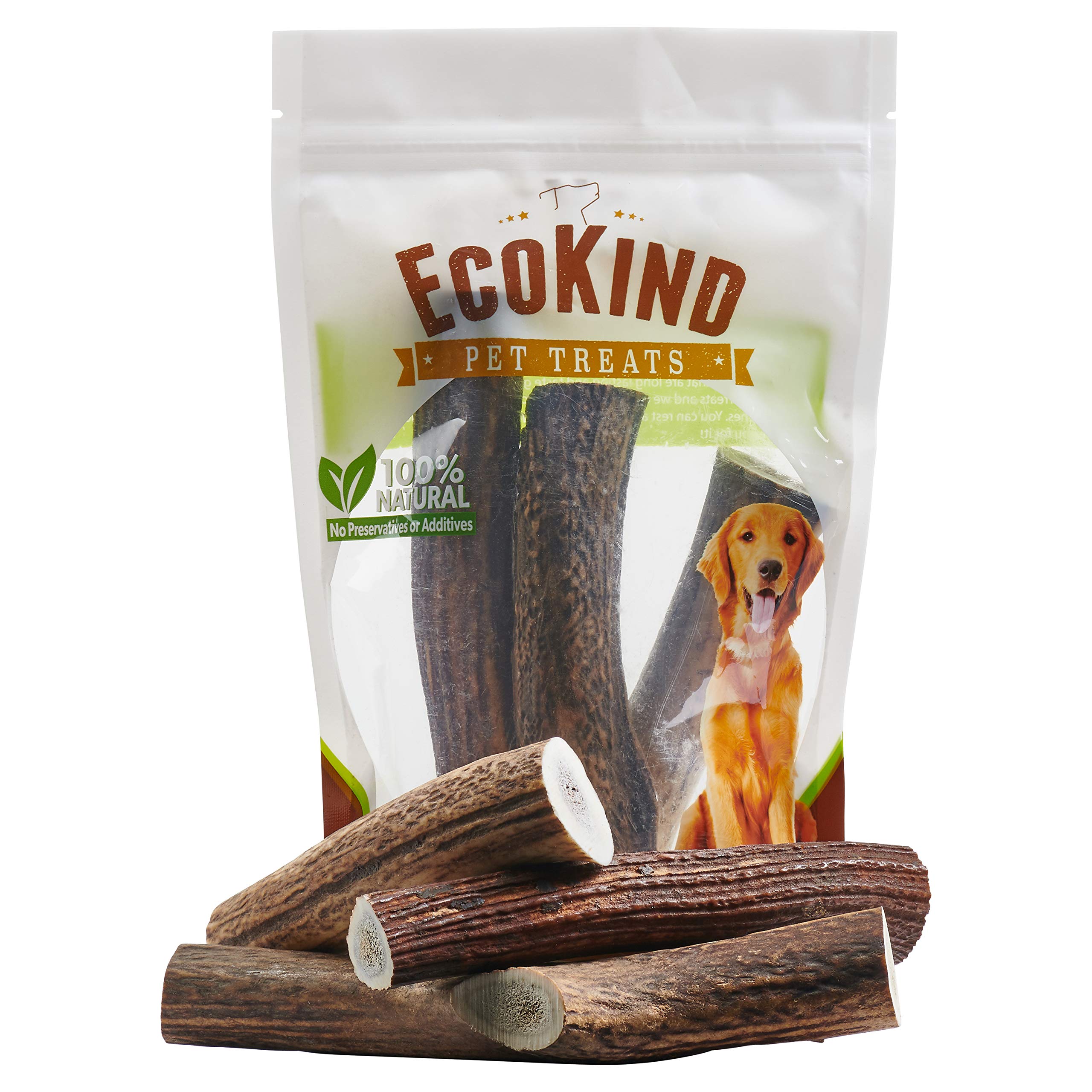 Premium All-Natural Elk Antler Dog Chews - Healthy & Long-Lasting Dog Treats | Odorless & Delicious Elk Antlers for Dogs | Perfect for Teething, Dental Health & Boredom Relief | EcoKind Pet Treats (Whole Antlers)