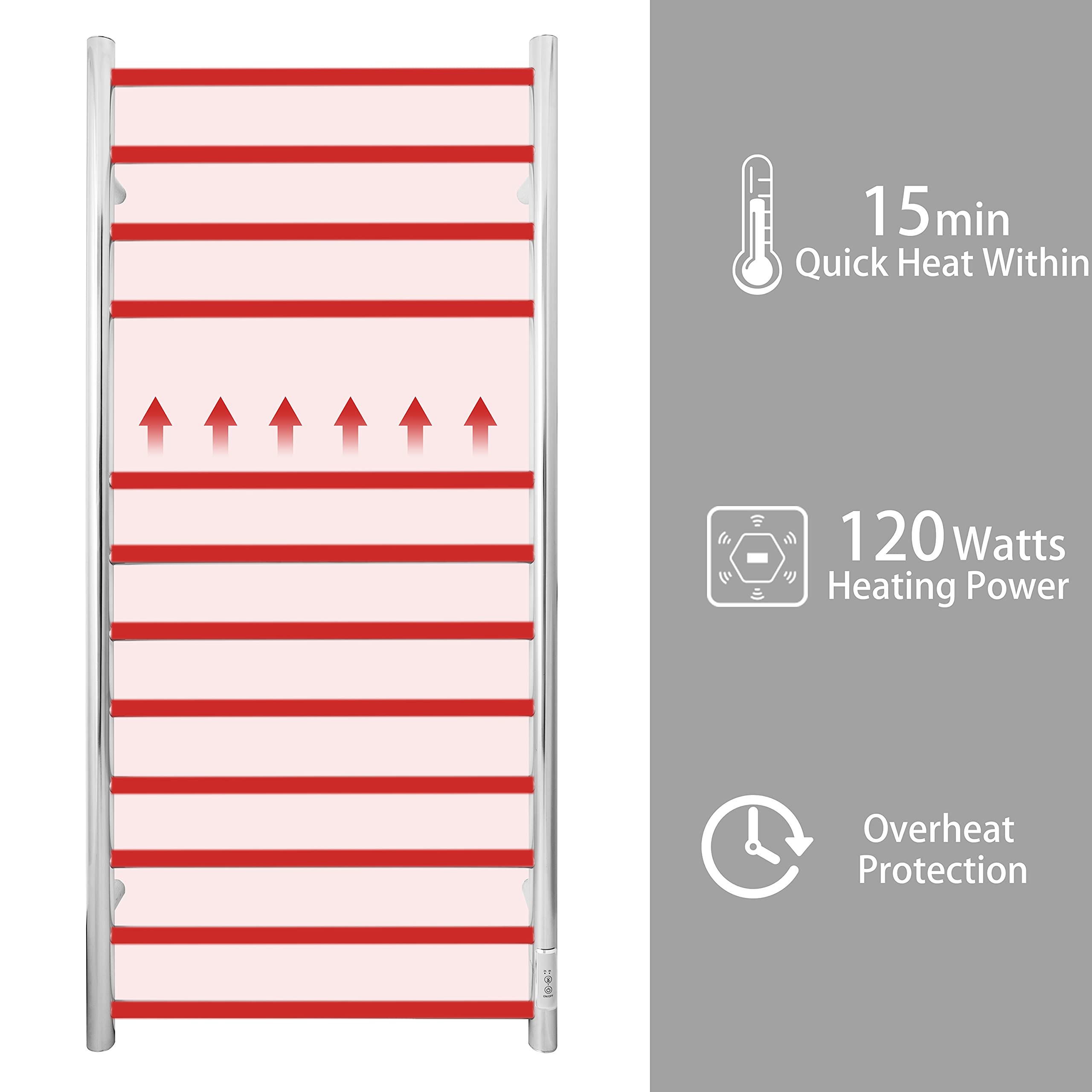 Premium Stainless Steel Electric Towel Warmer with Built-in Timer - 12 Bar Wall Mounted Heated Towel Rack for Bathroom | Fast Heating, Energy Efficient | Perfect for Spa, Luxury Hotels & Modern Homes