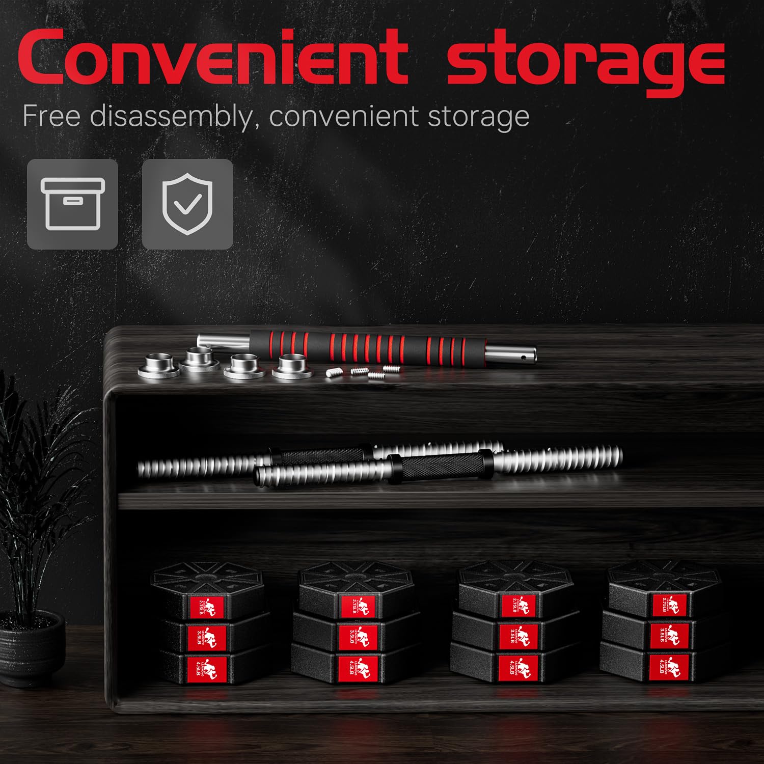 Adjustable Dumbbell Set 44Lbs 66Lbs 88Lbs - 3 in 1 Home Gym Weight Set with Connecting Rod for Strength Training | Perfect for Full-Body Workouts at Home, Office or Small Spaces (Men & Women)