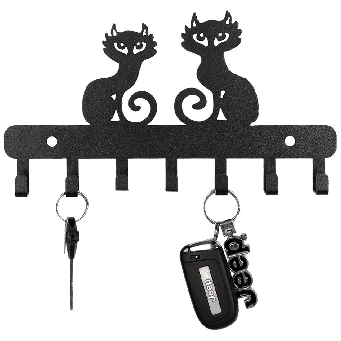 Decorative Metal Wall Hooks - 7 Hook Key Holder & Organizer | Rustic Cat-Shaped Wall Mount Rack for Keys, Kitchen Utensils, Bathroom Towels & Hats | Space-Saving Entryway, Kitchen & Bathroom Storage Solution