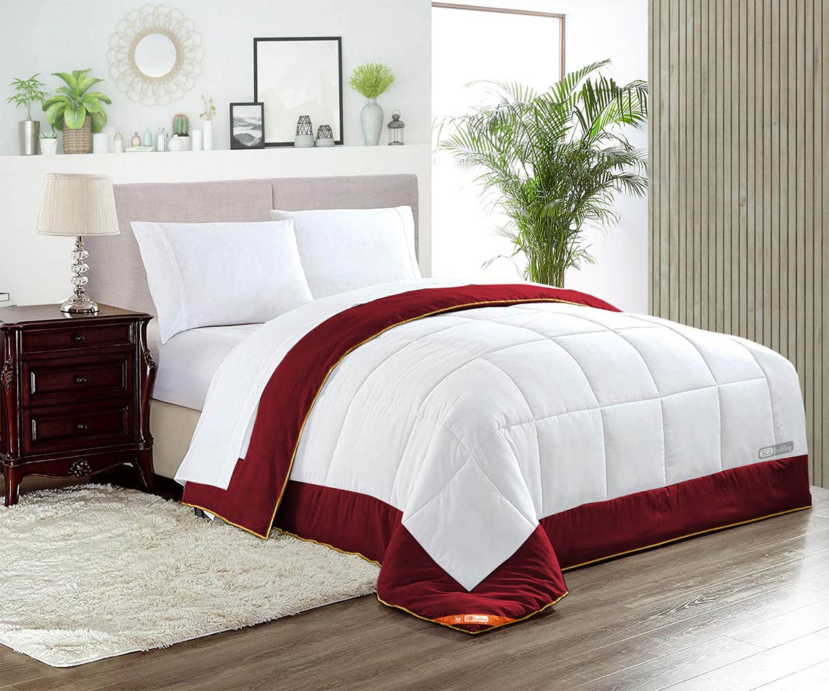 Premium SGI Super King P Plus Comforter Set - 300 GSM Plush Siliconized Microfiber Fill, Two-Tone Burgundy Duvet Insert with Quilted Design & Soft Microfiber Shell, Includes Matching Pillowcases - Perfect for Master Bedroom, Guest Room & Cozy Winter Nights