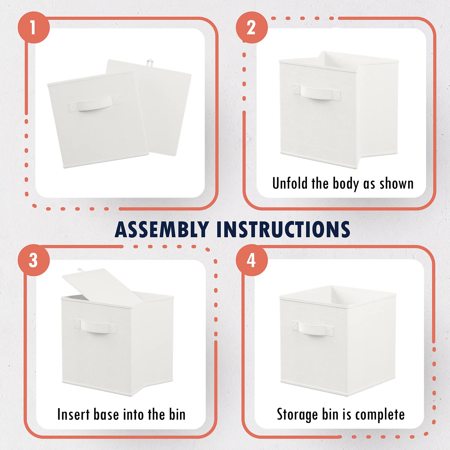 Ornavo 6-Pack Foldable Storage Bins with Handles - 11x11x11 Inch White Collapsible Cube Organizer for Home, Closet, Office & Nursery - Space Saving Storage Boxes for Shelves, Cabinets & Under Bed