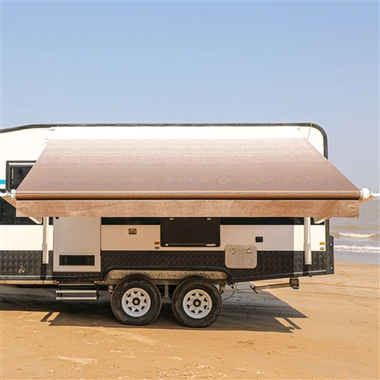 Aleko 10x8 Feet Motorized Retractable RV Awning - Brown Fade - Perfect for Camping, Outdoor Relaxation & RV Shade Protection