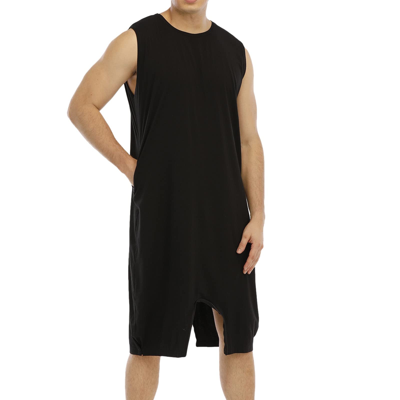 **Men's Printed Sleeveless Jumpsuit Romper – Breathable Summer & Spring Vest Top with Shorts – Comfortable Homewear for Lounging, Travel, and Outdoor Activities**