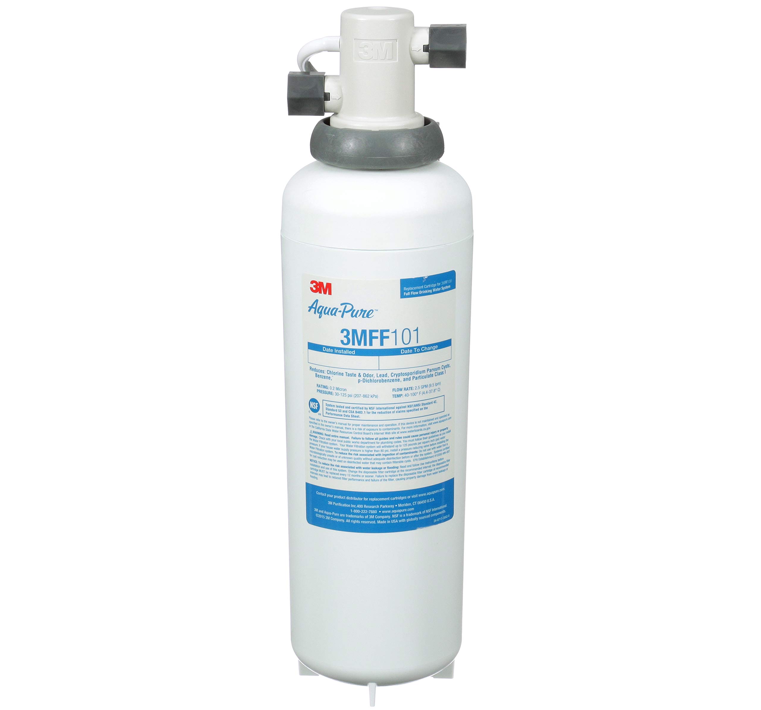 3MFF100 Under Sink Full Flow Drinking Water Filter System with 3MFF101 Replacement Filter - Clean Water for Home, Kitchen & Office Use