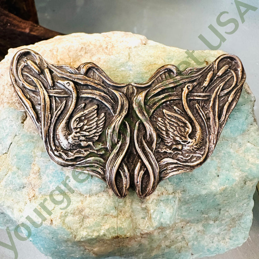 Vintage Art Nouveau Style Sterling Silver Swan Pin Brooch - Elegant Jewelry for Women, Perfect for Weddings, Parties & Gift Giving