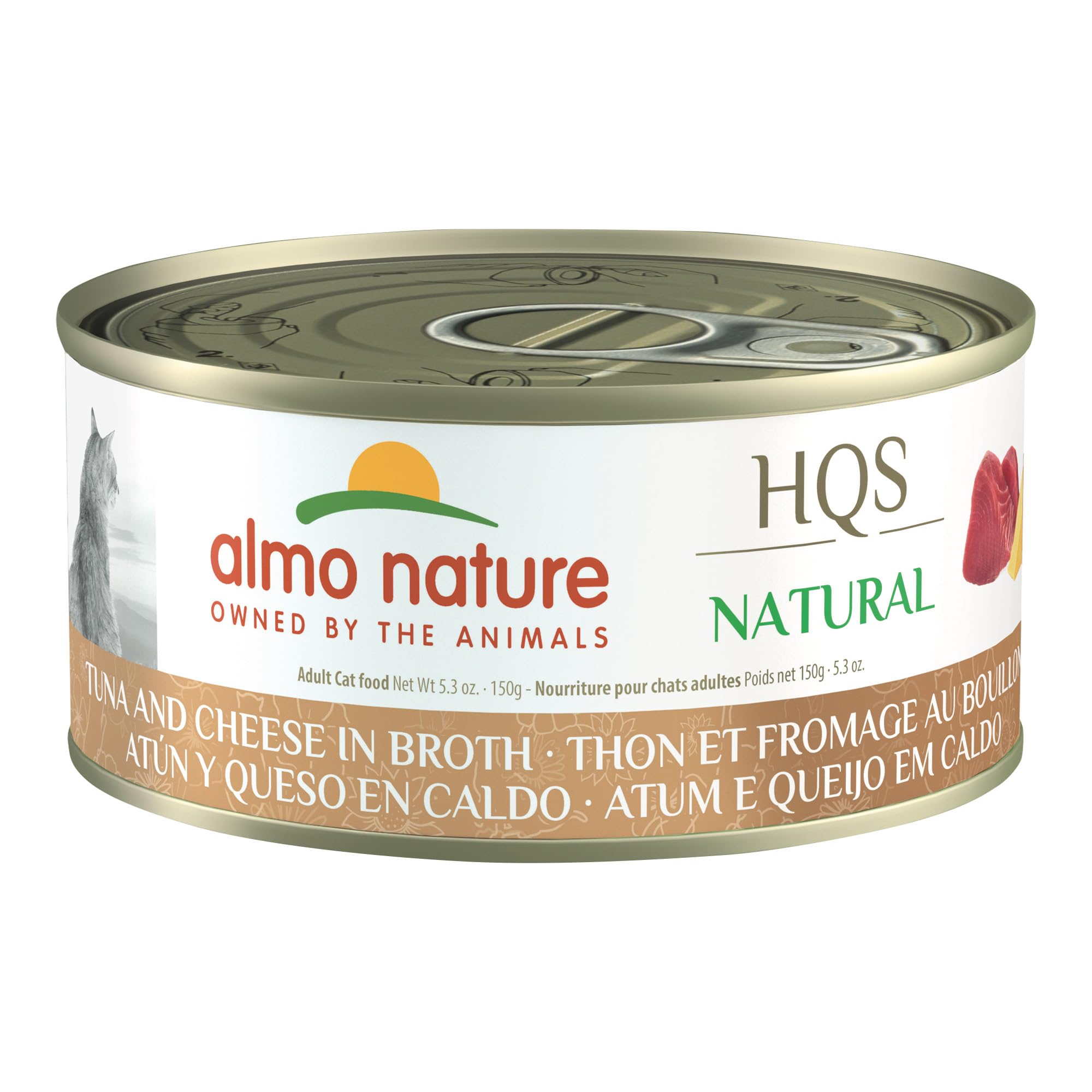 Almo Nature HQS Natural Tuna and Cheese in Broth Grain-Free Wet Cat Food - Additive-Free, Shredded Recipe for Adult Cats (24 x 5.29 oz Cans) - Perfect for Picky Eaters & Digestive Health