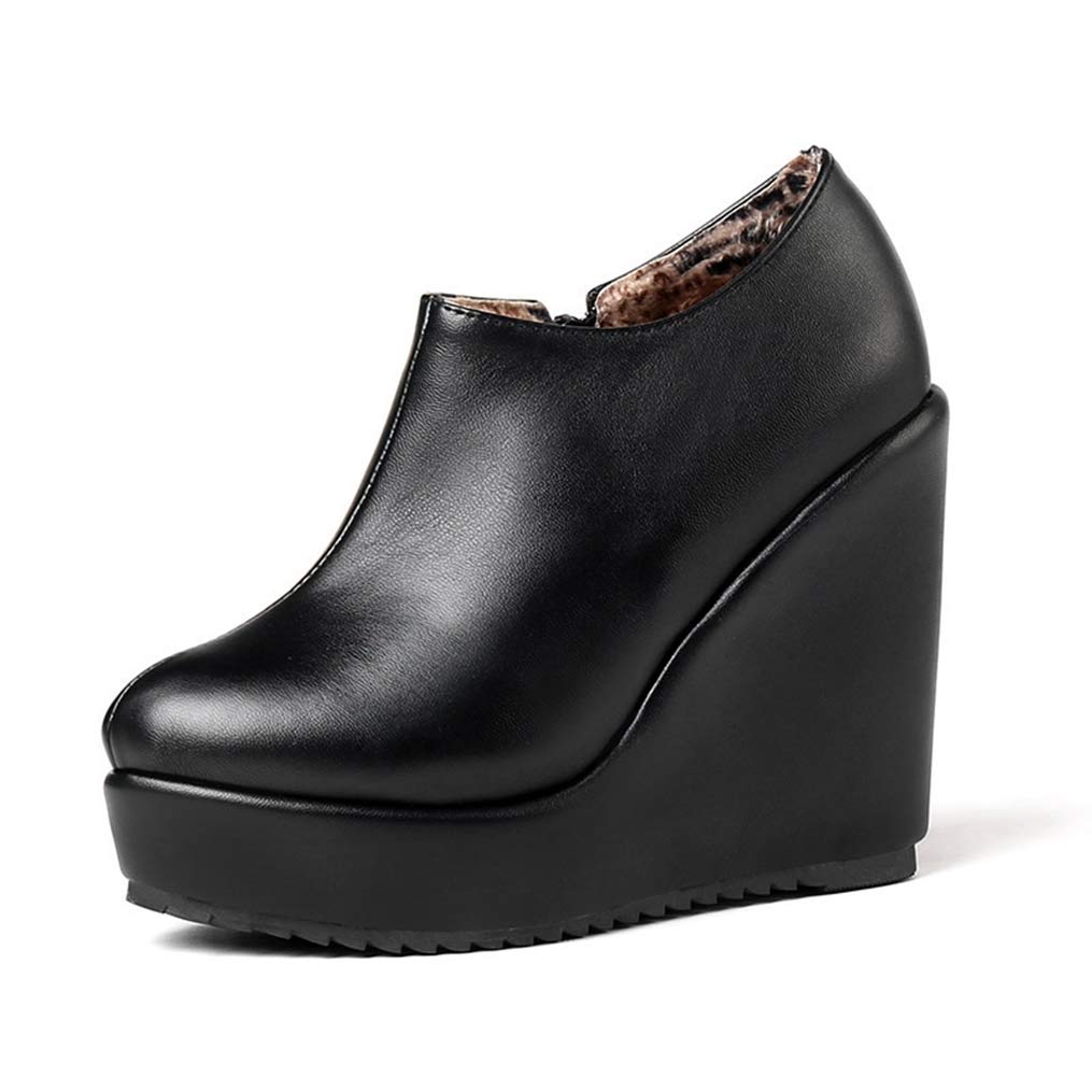 GIY Women's Round Toe High Heel Ankle Boots - PU Leather Wedge Platform Dress Boots with Zipper for Winter & Casual Wear | Perfect for Office, Parties & Night Out