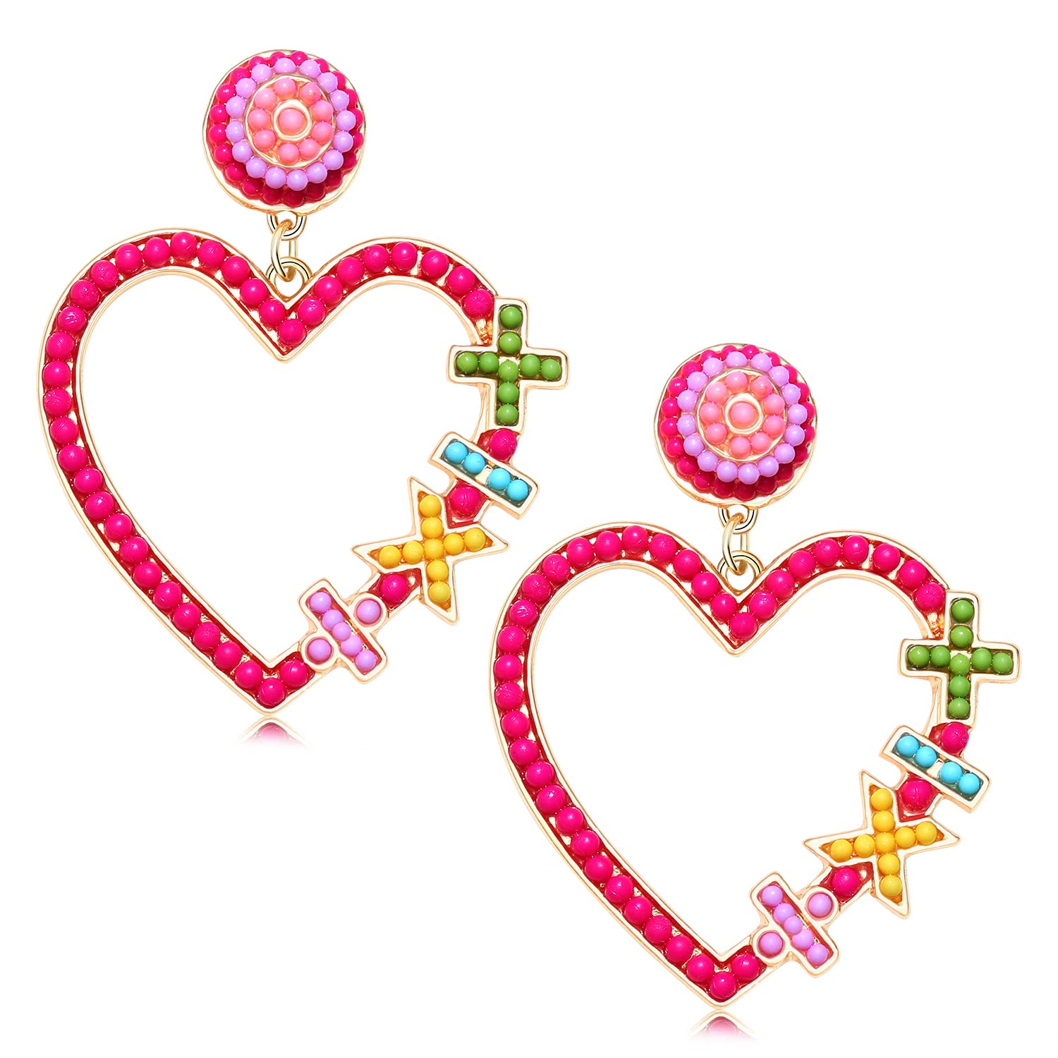 Math Teacher Earrings for Women - Beaded Heart Dangle Earrings, Back to School Jewelry Gifts for Educators - Perfect for Teacher Appreciation Day, Classroom Wear & Math-Themed Outfits