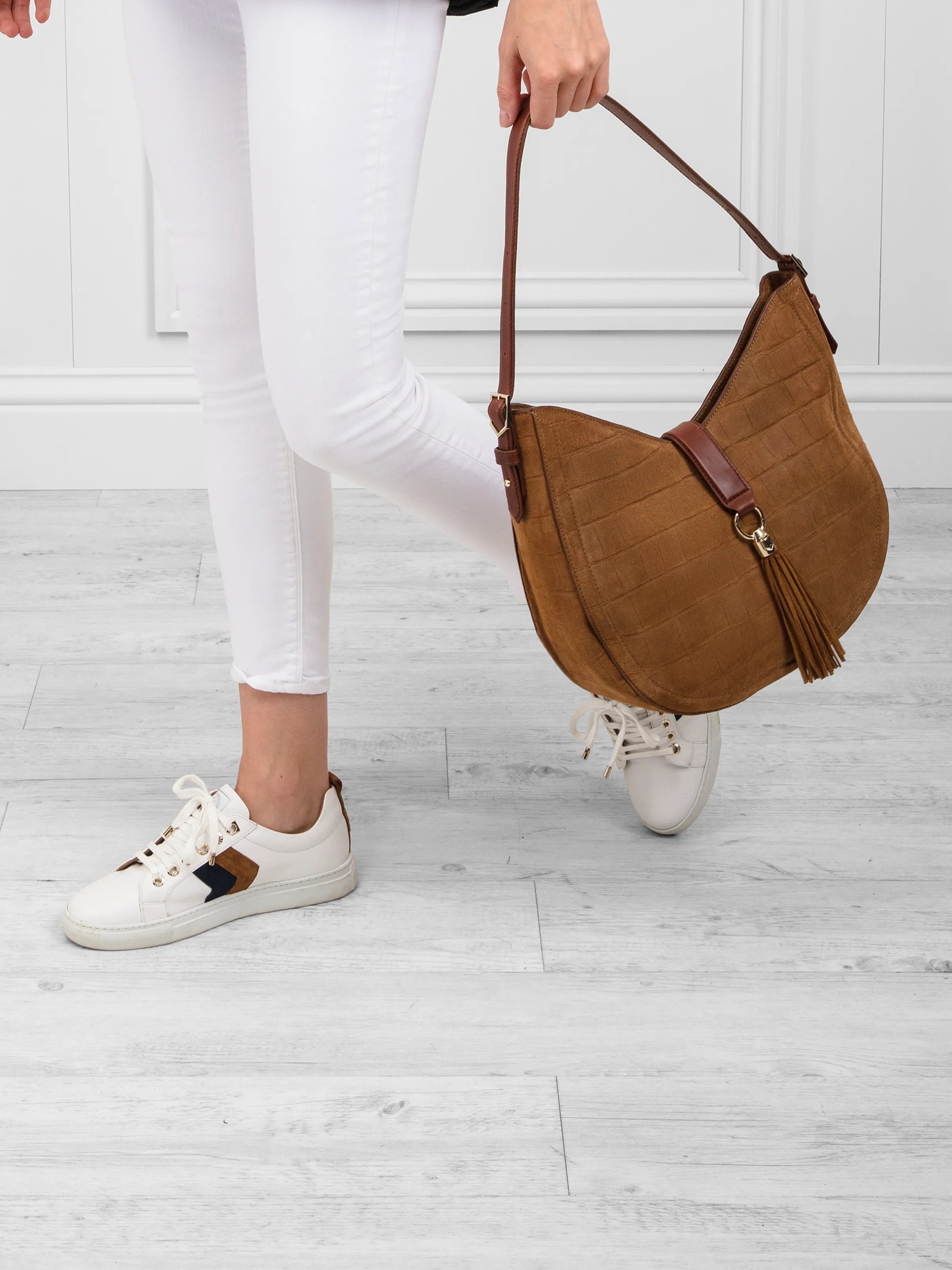 Langham Hobo Bag in Tan Croc Print Suede - Stylish Crossbody Purse for Women | Perfect for Work, Travel & Everyday Use