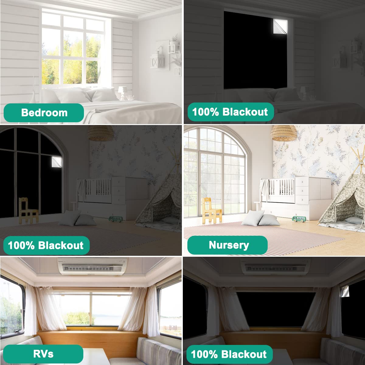 100% Blackout Window Shades - 57 x 98 Inch Portable Blackout Blinds with 30X Nano Adhesive Tape | Fits Any Window Size & Shape | Perfect for Bedroom, Nursery, RV, Travel & Home Use | Blocks Light for Better Sleep & Privacy