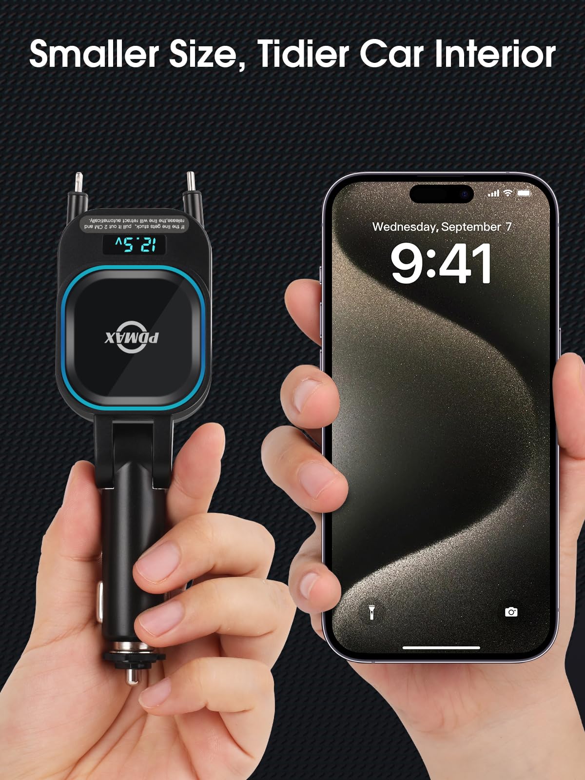 PDMAX 96W 4-in-1 Retractable Car Charger with Fast Charging - Dual USB-C & Lightning Cables + 2 USB Ports | Compatible with iPhone 16/15/14, Samsung Galaxy S24/S23/S22, Google Pixel | Perfect for Road Trips, Commuting & Multi-Device Charging