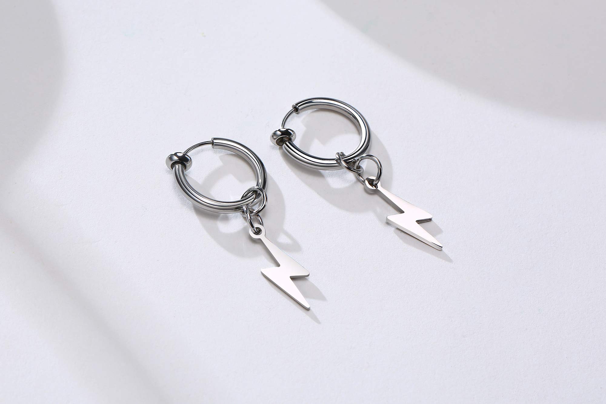 Lightning Bolt Clip-On Earrings for Men & Women | Stainless Steel Non-Piercing Dangle Earrings | Perfect for Parties, Cosplay & Everyday Fashion