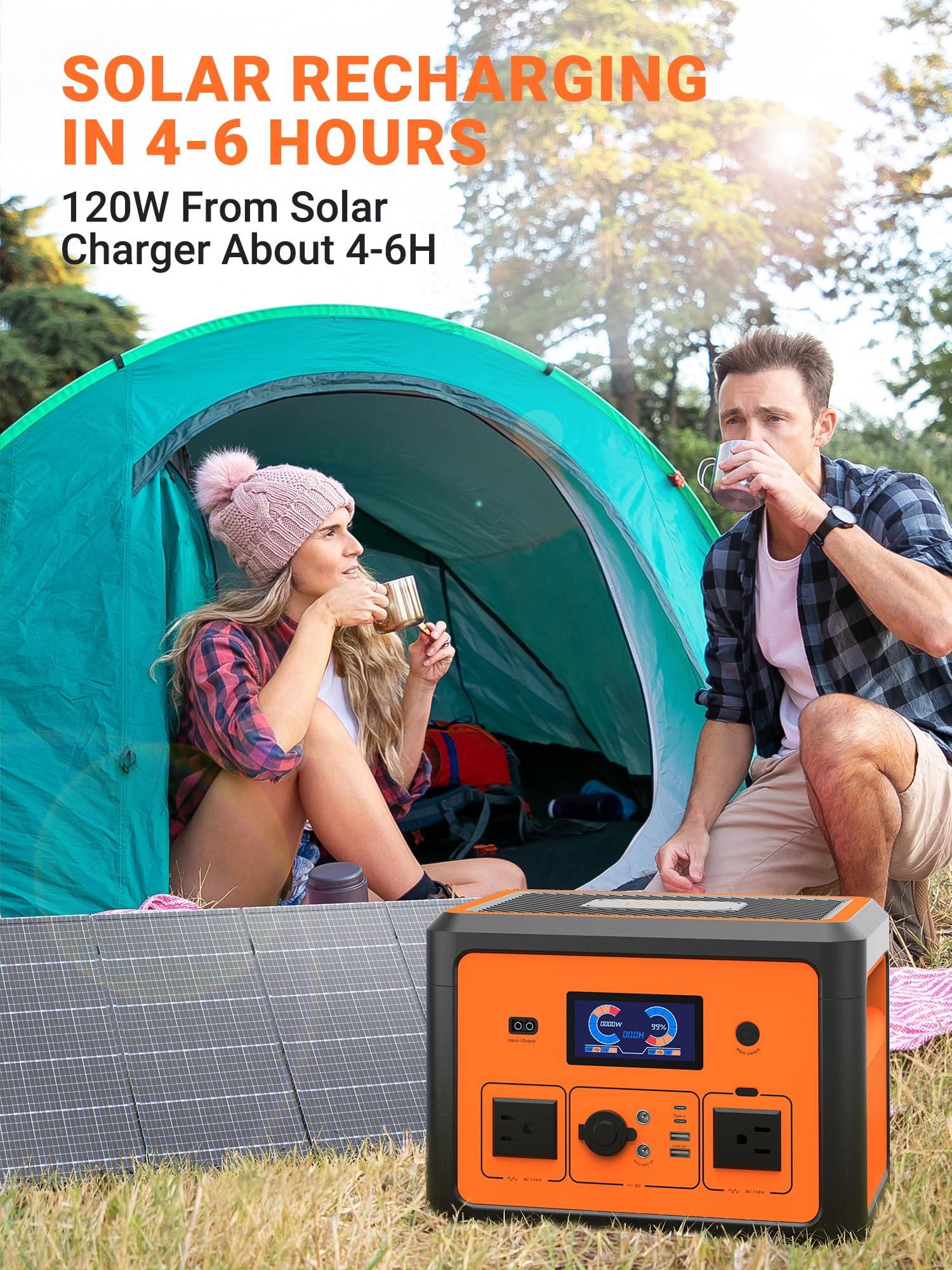 665.6Wh Portable Power Station with 1800W Peak - Solar Generator with UPS Battery Backup, Surge Protector & 10 Outlets - Bluetooth Speaker & LED Lights - Ideal for Home Backup, Camping, RV Travel, CPAP Machines & Outdoor Adventures
