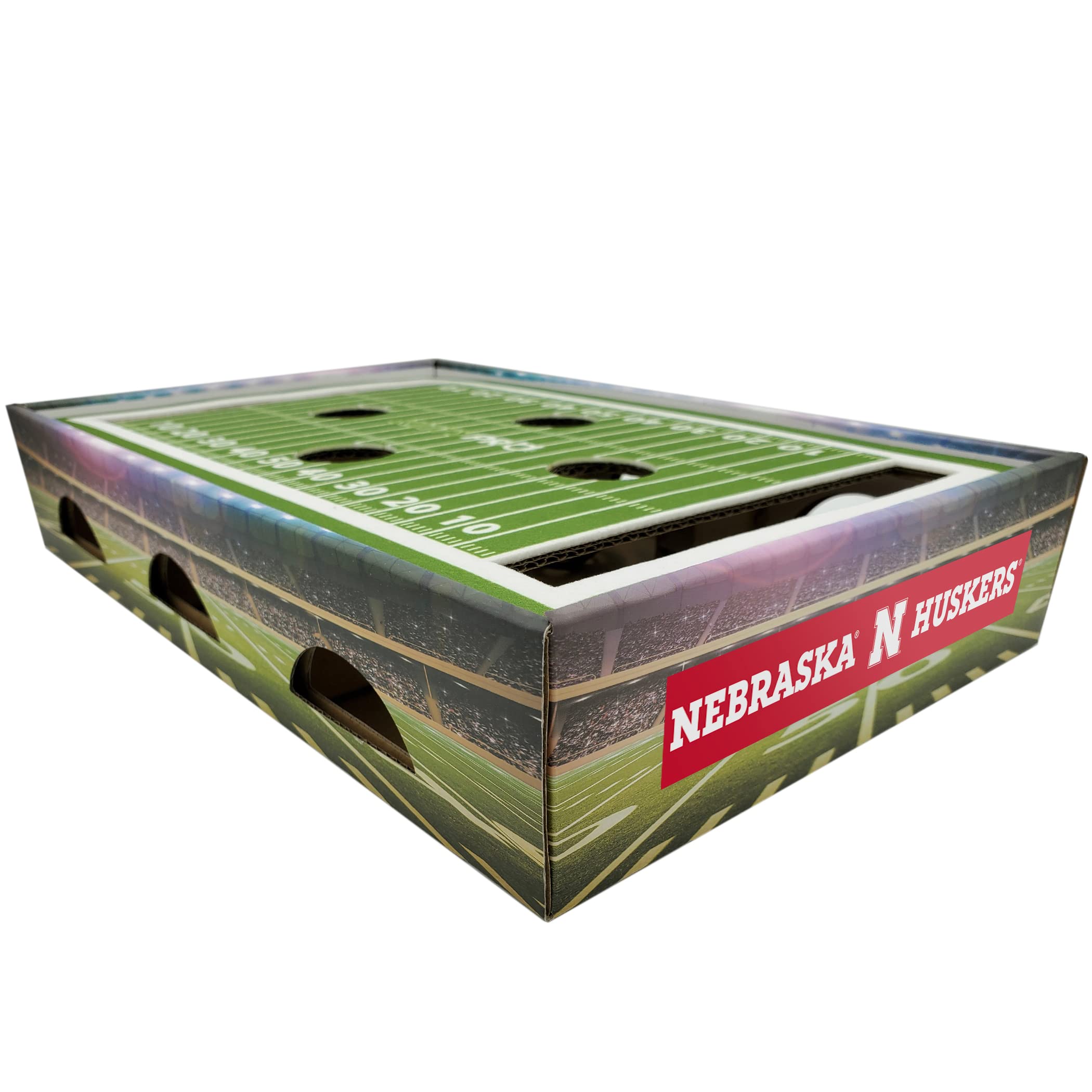NCAA Nebraska Cornhuskers Cat Scratcher Box - Football Field Design Pet Toy with Lounge | Durable Cat Scratcher for Indoor Play | Perfect Game Day Gift for Cornhuskers Fans