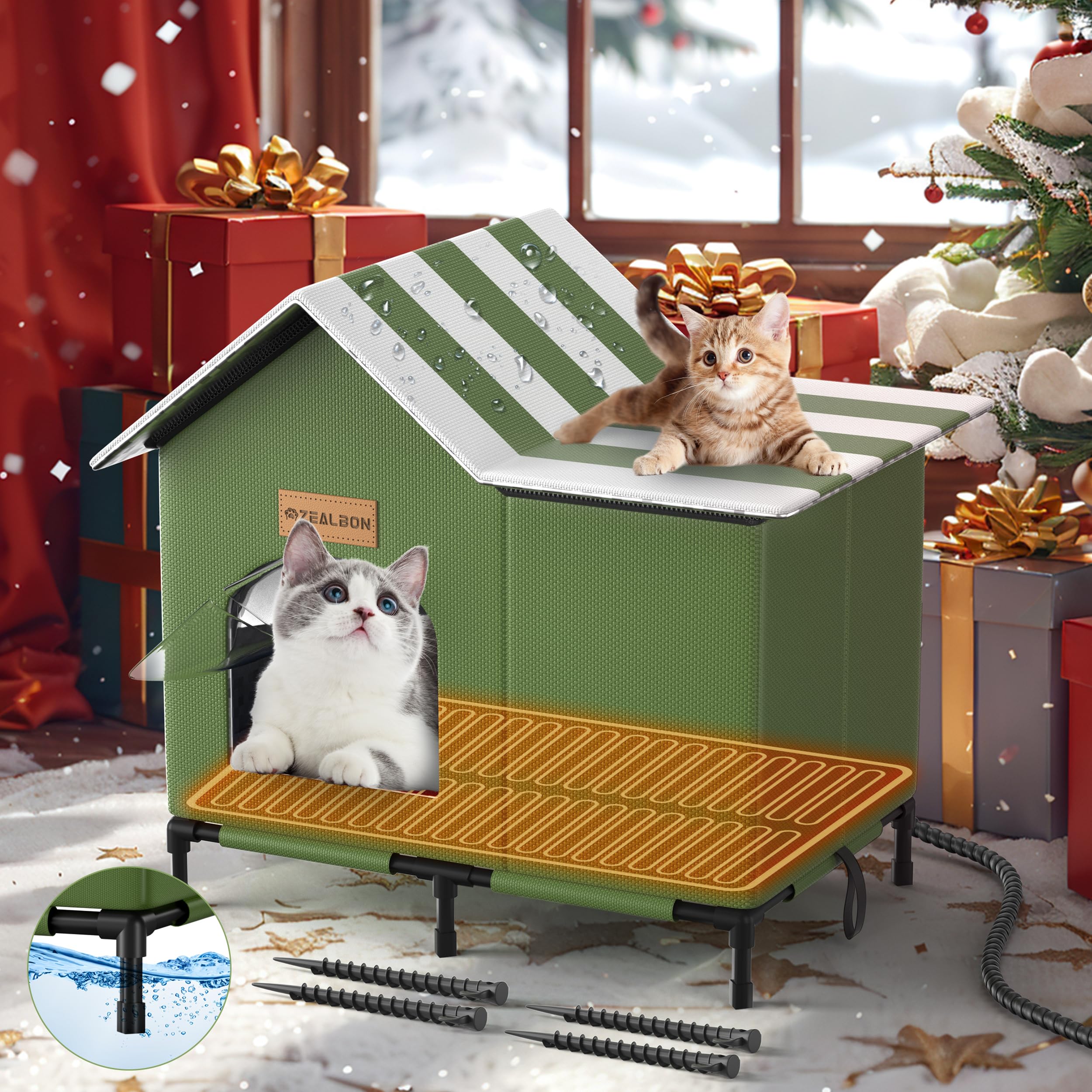Heated Outdoor Cat House for Winter - Insulated, Weatherproof & Waterproof Feral Cat Shelter with Elevated Design & Escape Door - Perfect for Stray Cats, Barn Cats & Outdoor Pets in Cold Weather