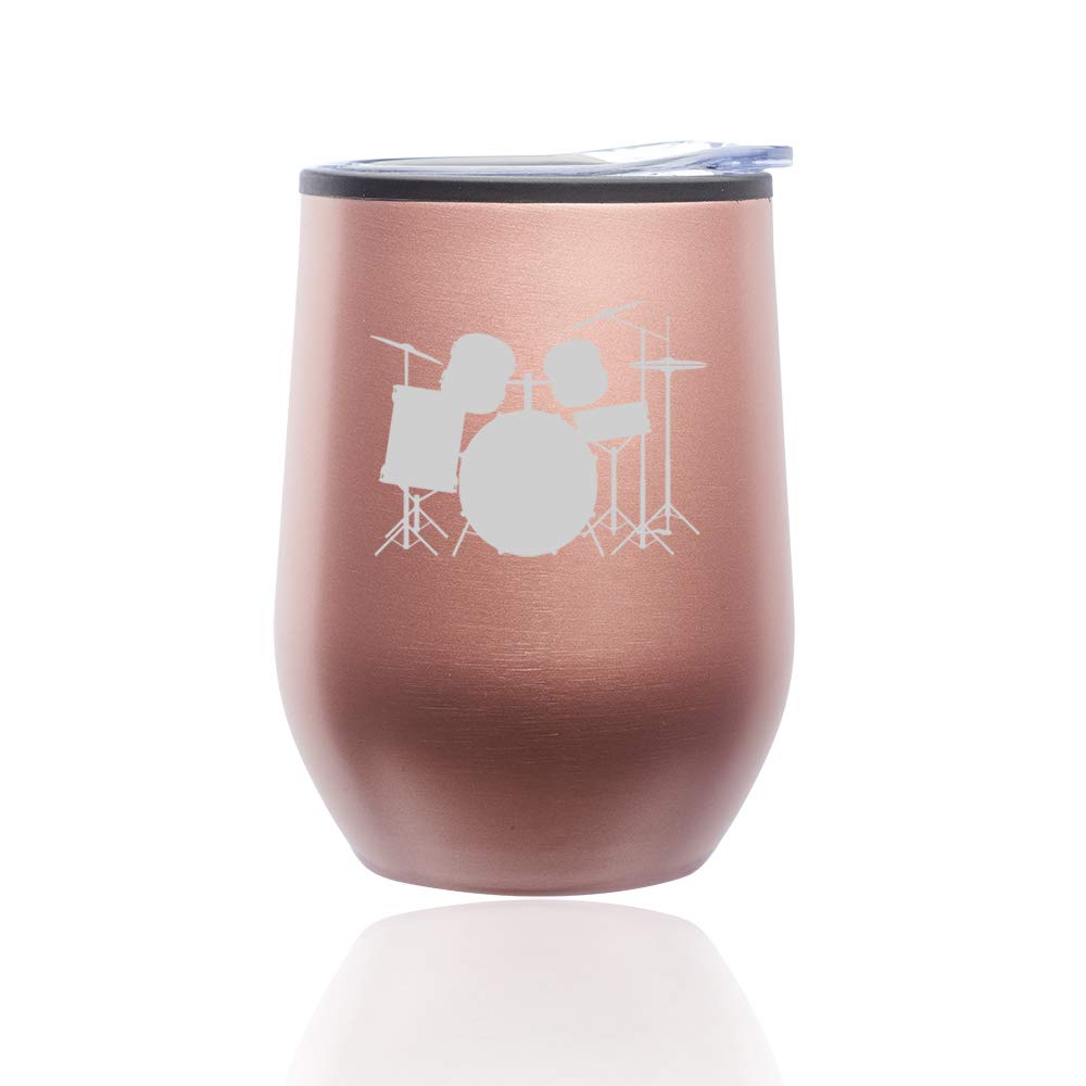 Rose Gold Stemless Wine Tumbler with Lid - Insulated Travel Mug for Coffee, Tea & Wine - Perfect for Home, Office, Camping & Gifts