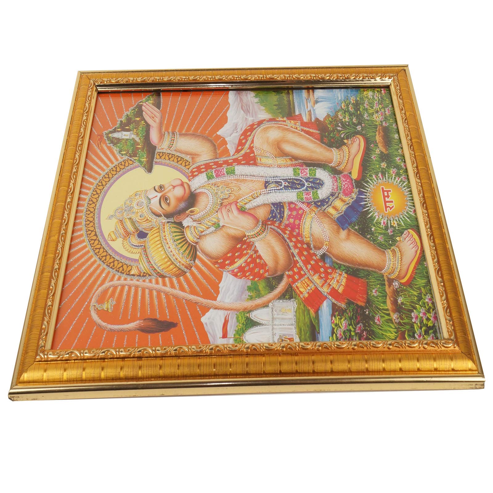 Premium Hindu Lord Hanuman Wall Art - Framed Hanuman Photo for Home Temple Decor | Perfect for Pooja Room, Meditation Space & Spiritual Gift