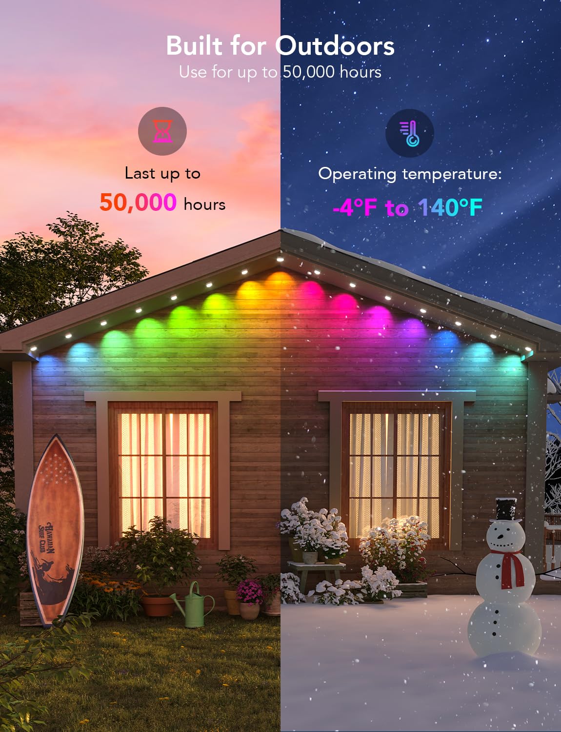 Govee Smart RGBIC Permanent Outdoor Lights - 150ft 108 LED IP67 Waterproof Eaves Lights with 75 Scene Modes, Alexa & Google Assistant Compatible for Home, Garden, Patio, and Holiday Decorations