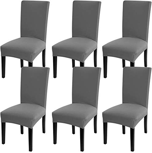 Stretch Spandex Dining Chair Covers 6-Pack - Washable & Removable Parson Chair Slipcovers, Kitchen Seat Protectors (Grey) - Perfect for Home, Restaurant, and Office Use