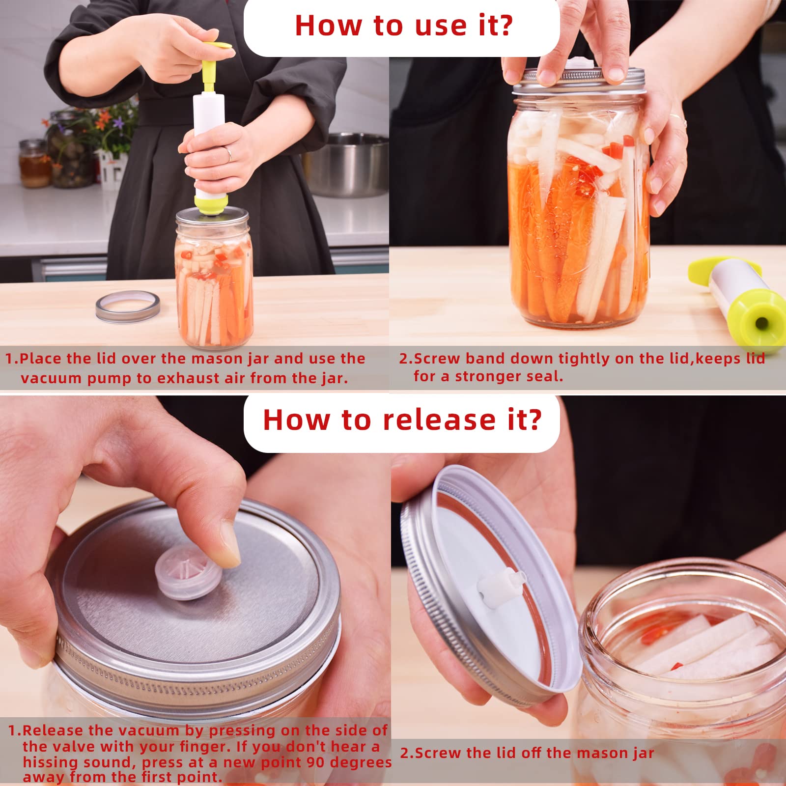 5-Piece Stainless Steel Reusable Mason Jar Vacuum Lids Set - Wide Mouth Silver Fermentation Lids & Vacuum Seals for Canning, Pickling, Food Storage & Meal Prep