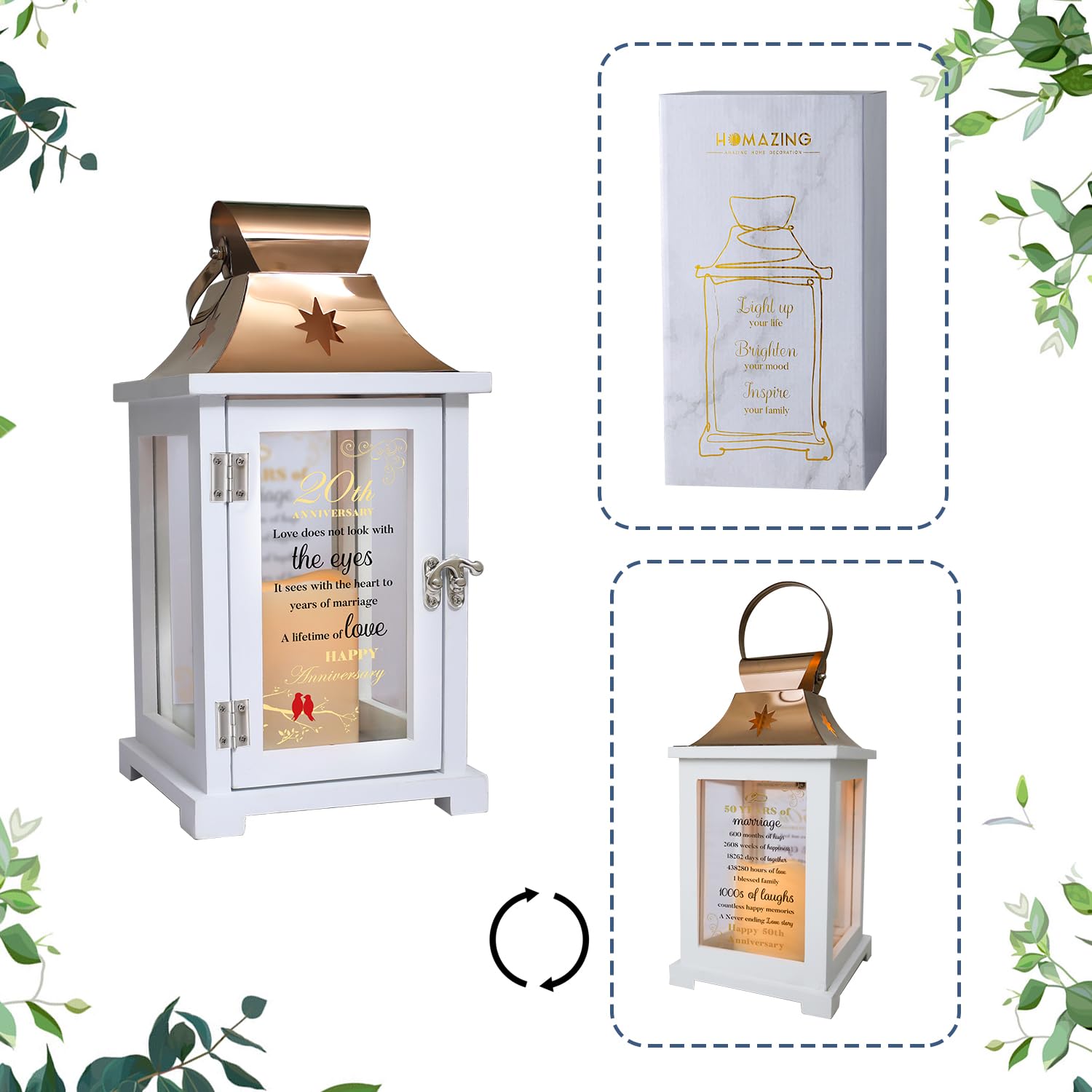 20th Anniversary Wedding Gifts for Couples - Personalized Keepsake Lantern for Wife, Husband & Parents | Romantic 20 Years Marriage Gift Idea for Home Decor & Special Occasions