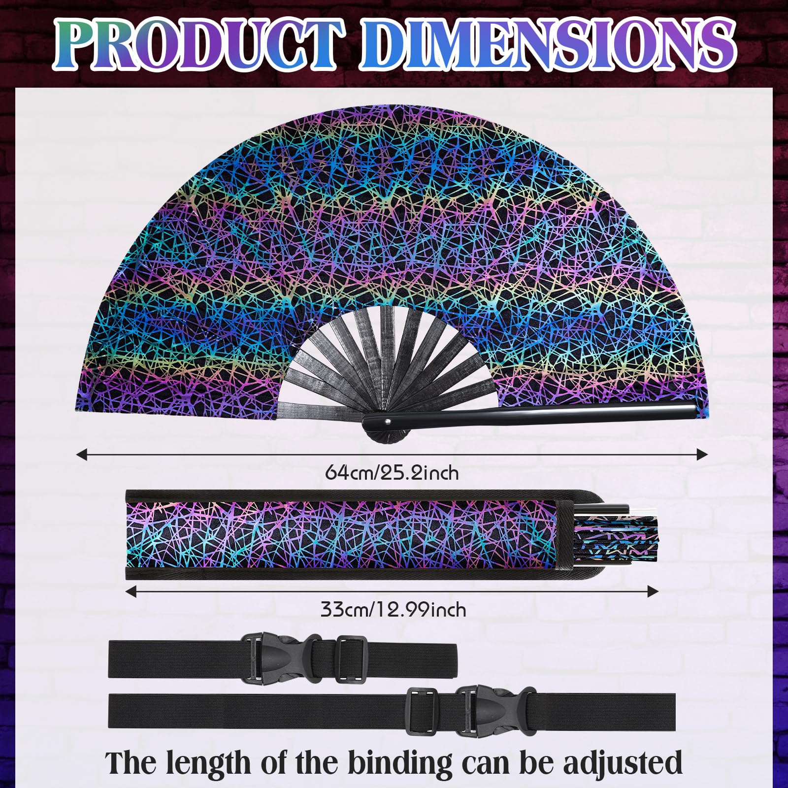 UV Glow Hand Fan for Rave & EDM Festivals - Large Reflective Ripple Design with Holster - Perfect for Men & Women - Essential Disco Party Accessory for Clubs, Concerts & Nightlife Events