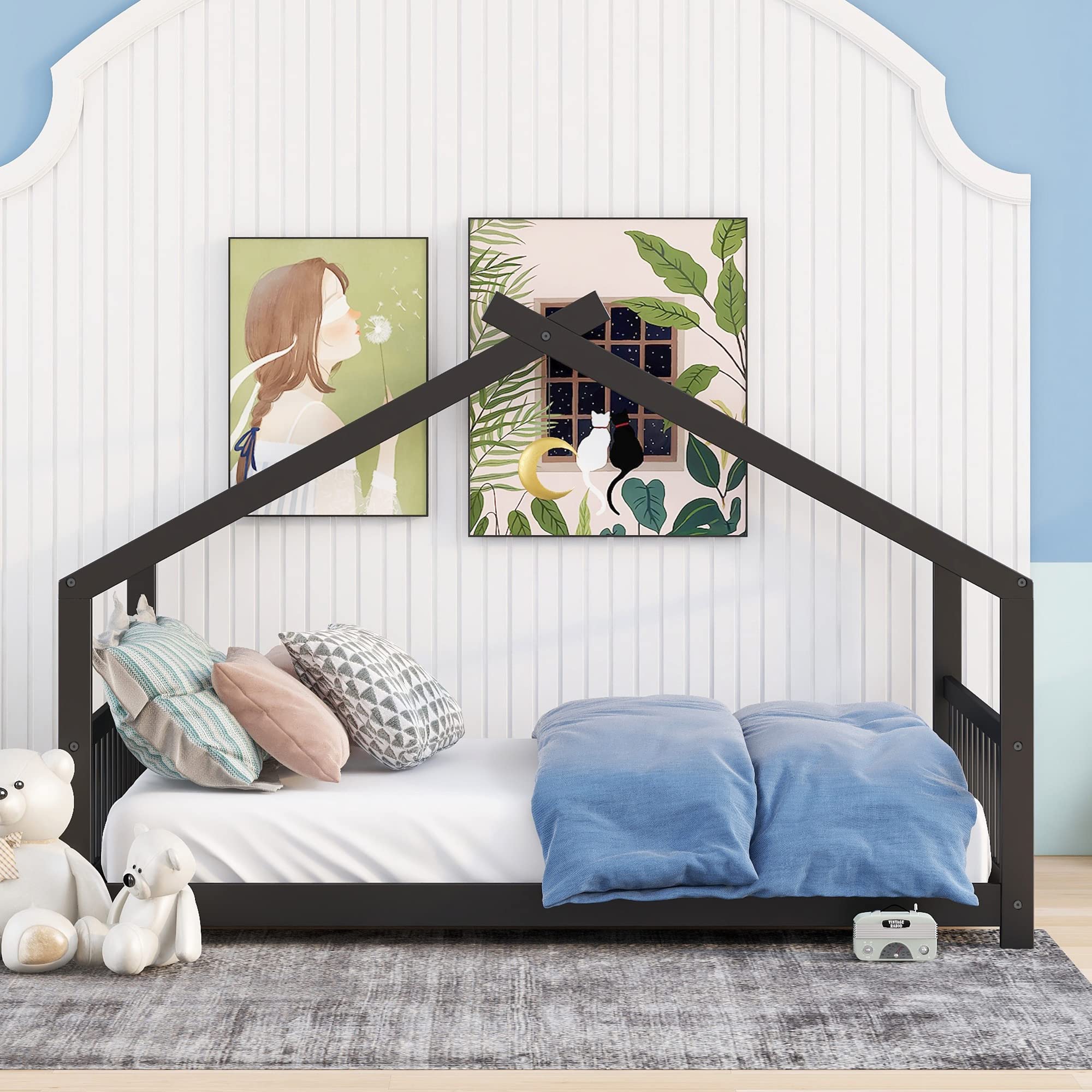 **Harper & Bright Designs Full Size House Bed for Kids - Sturdy Wooden Bed Frame with Headboard & Footboard, No Box Spring Needed - Espresso Finish - Perfect for Boys & Girls Bedroom Decor, Playroom or Sleepover Fun**