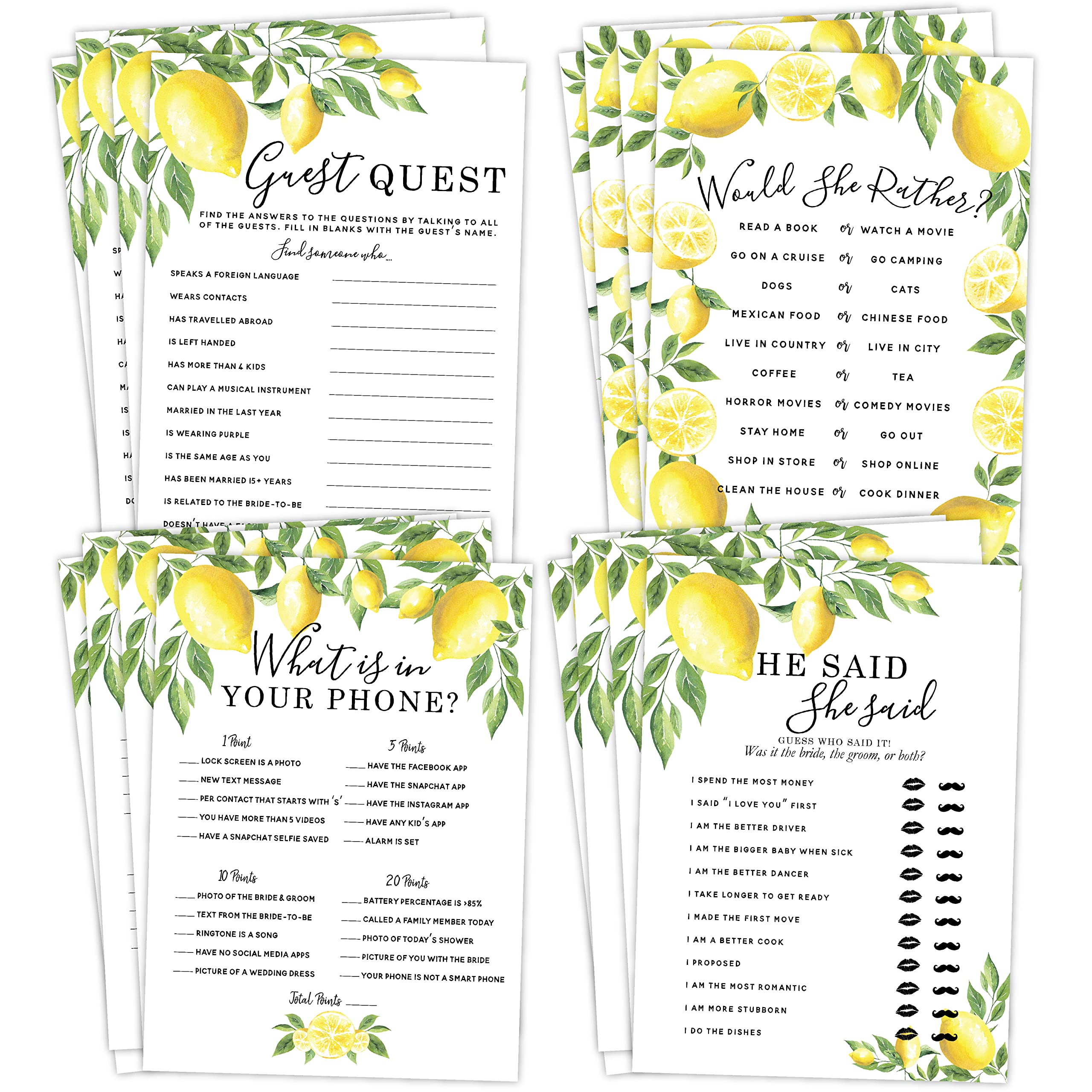 Floral Bridal Shower Games Set - 25 Fun Bachelorette Party Activities Including He Said She Said, Find The Guest, Would She Rather & What's in Your Phone - Perfect for Wedding Showers, Girls Night & Bachelorette Parties