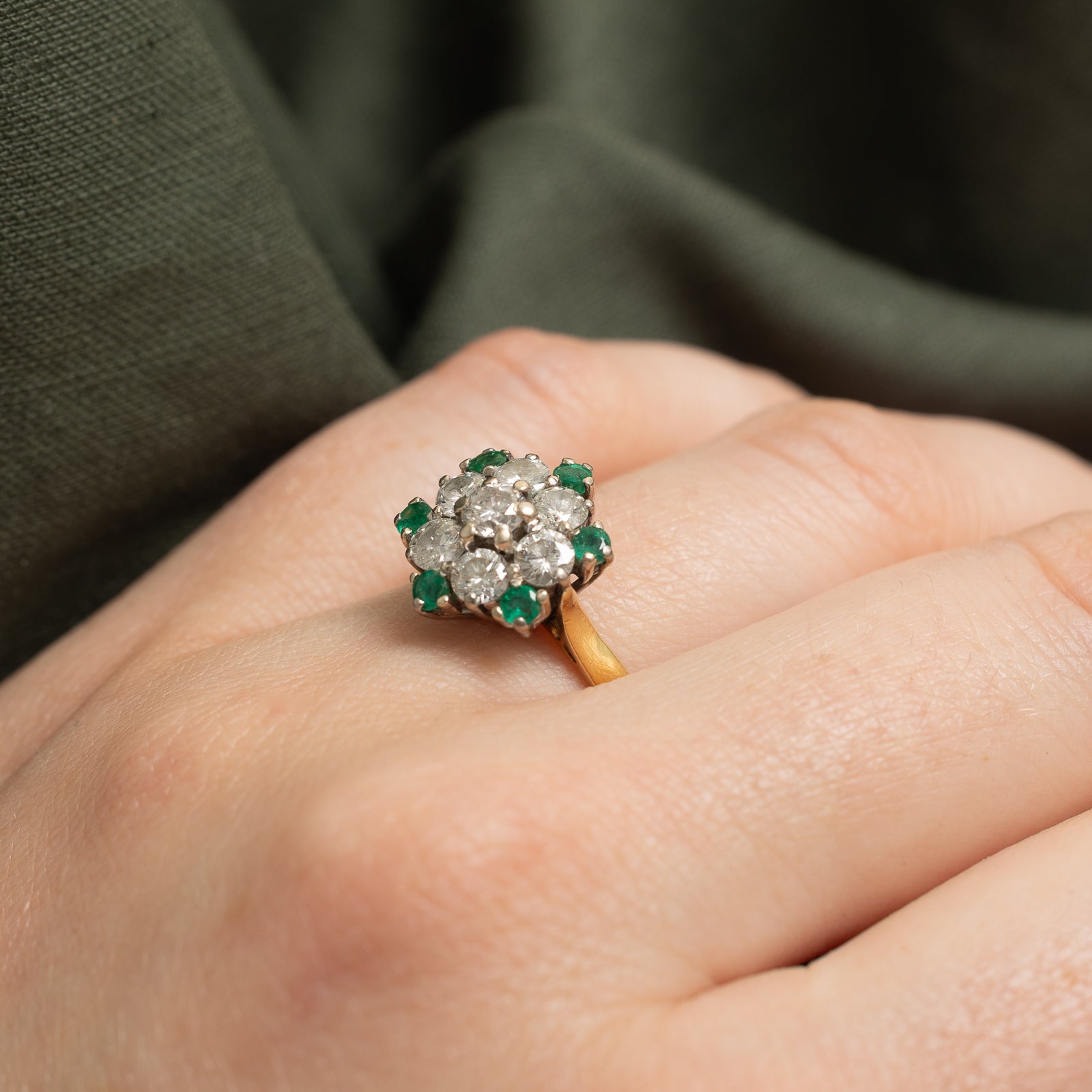 Emerald & Diamond Cluster Ring - 0.24ctw & 1.05ctw - Size 7.25 - Elegant Wedding, Engagement & Anniversary Jewelry Gift for Women