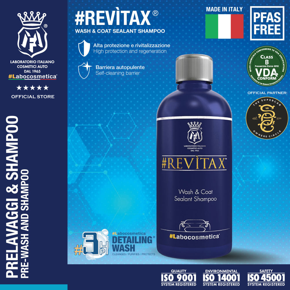 Labocosmetica REVITAX Premium Car Shampoo with Hydrophobic Coating - Wash & Protect for Ultimate Shine & Water Repellency - Ideal for Detailing, Ceramic Coating Prep & Show Car Maintenance