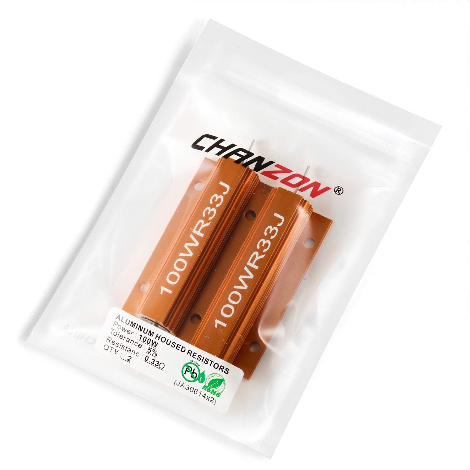 Chanzon 2pcs 100W Wirewound Aluminum Shell Resistor 0.33 Ohm ±5% Tolerance - High Power Resistor for Audio Amplifiers, Power Supplies & Industrial Equipment (Rohs Certified)