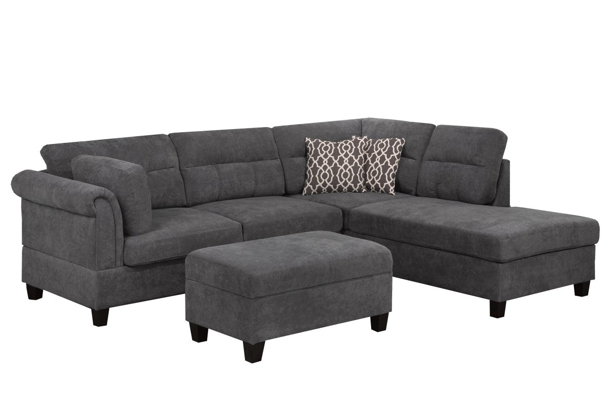 Belvedere 2-Piece Fabric Sectional Sofa with Ottoman in Gray - Modern Living Room Furniture for Small Spaces & Family Gatherings