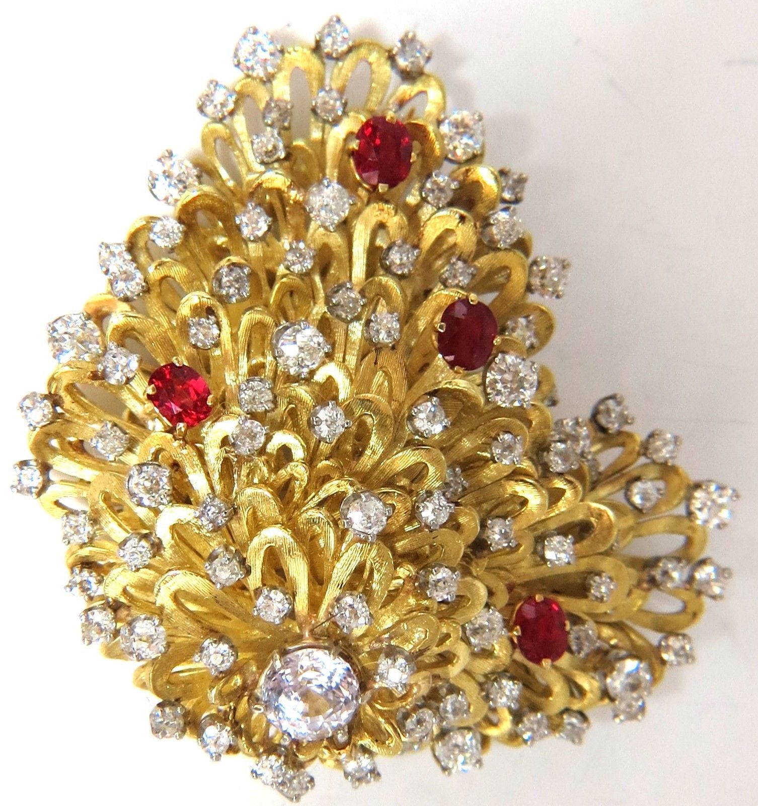 ERWIN PEARL 8.00ct Natural Diamonds & Red Spinel Brooch Pin 18KT Gold - Elegant Jewelry for Weddings, Parties & Special Occasions
