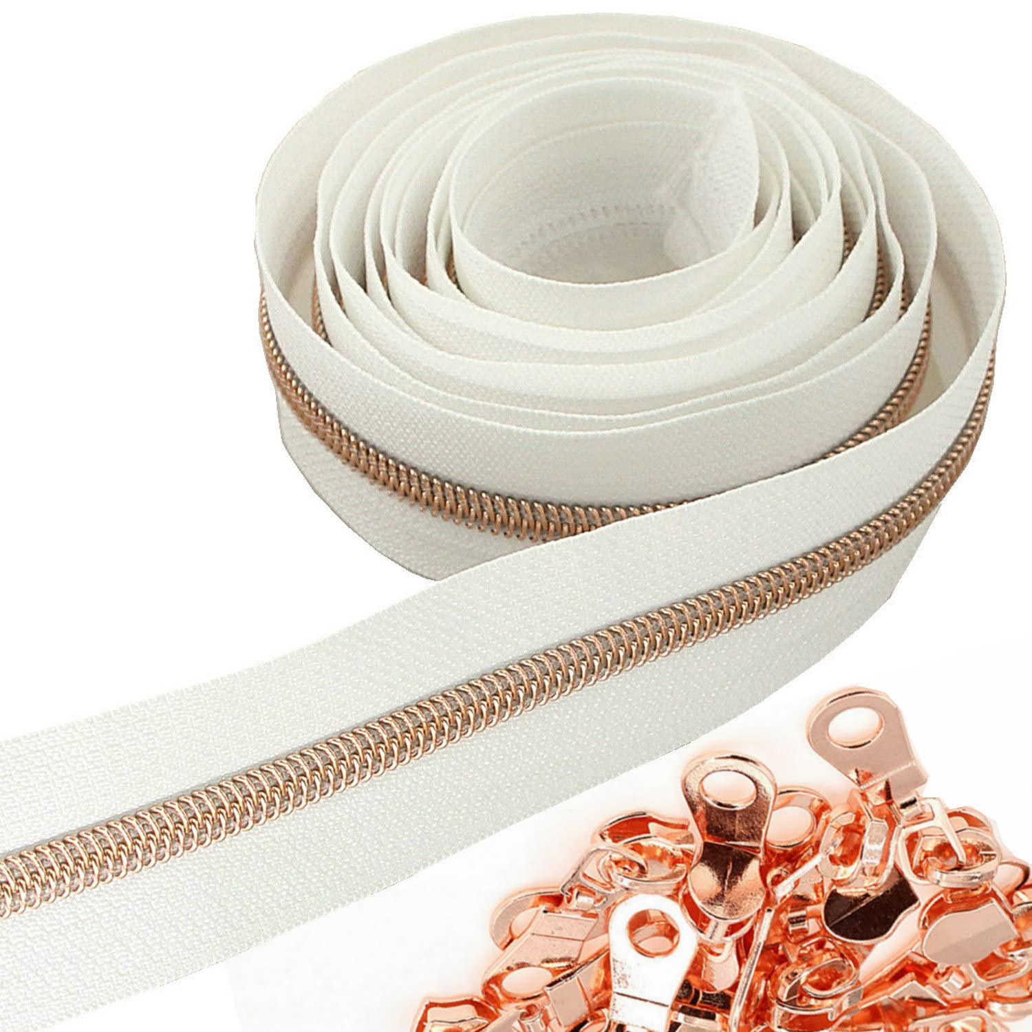 Rose Gold Metallic Nylon Coil Zippers 10 Yards Bulk - DIY Sewing Supplies with 25pcs Sliders for Bags, Clothing & Crafts | Perfect for Tailoring, Handmade Purses & Fashion Accessories