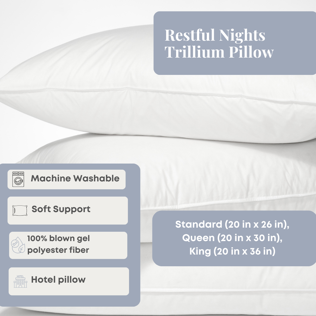 Restful Nights Trillium Firm Pillow - Orthopedic Support for Neck & Shoulder Pain Relief - Perfect for Side, Back & Stomach Sleepers - Ideal for Home, Travel & Office Use
