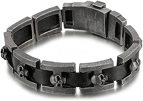 Vintage Black Skull Leather Bracelet for Men - Stainless Steel Punk Rock Biker Jewelry, Adjustable Braided Cuff Bangle - Perfect Gift for Birthday, Anniversary & Motorcycle Enthusiasts | Ideal for Concerts, Parties & Everyday Wear