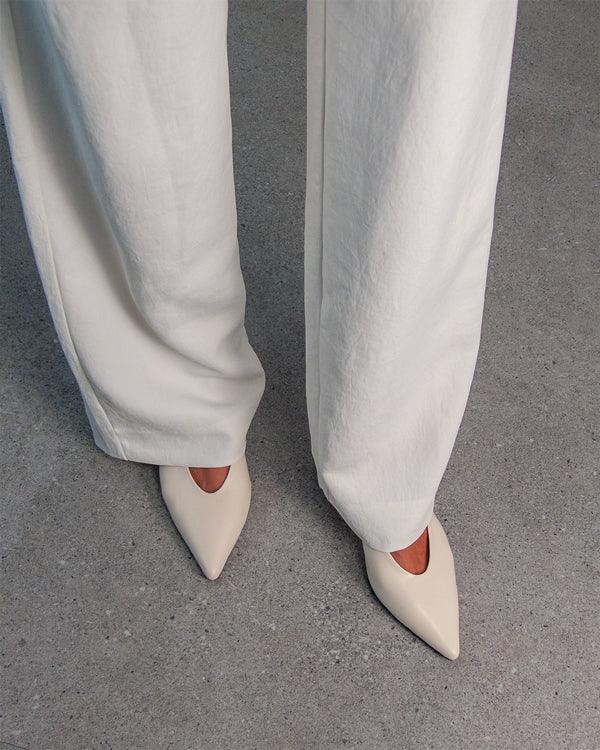 Elegant White Calfskin Leather Kitten Heel Pumps for Women - Perfect for Office, Wedding & Evening Events