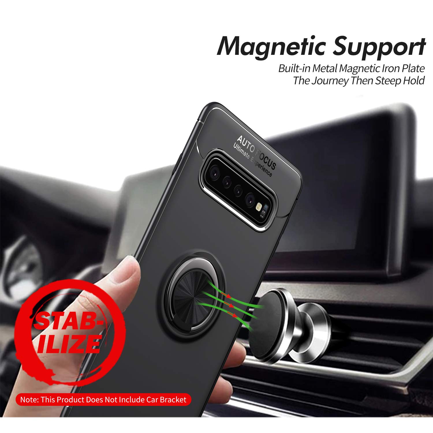 Samsung Galaxy S10 Case with Rotatable Metal Ring Kickstand & Magnetic Car Mount - Shockproof, Anti-Scratch, Ultra-Slim Protective Phone Cover (Black) - Perfect for Hands-Free Viewing, Driving & Daily Protection