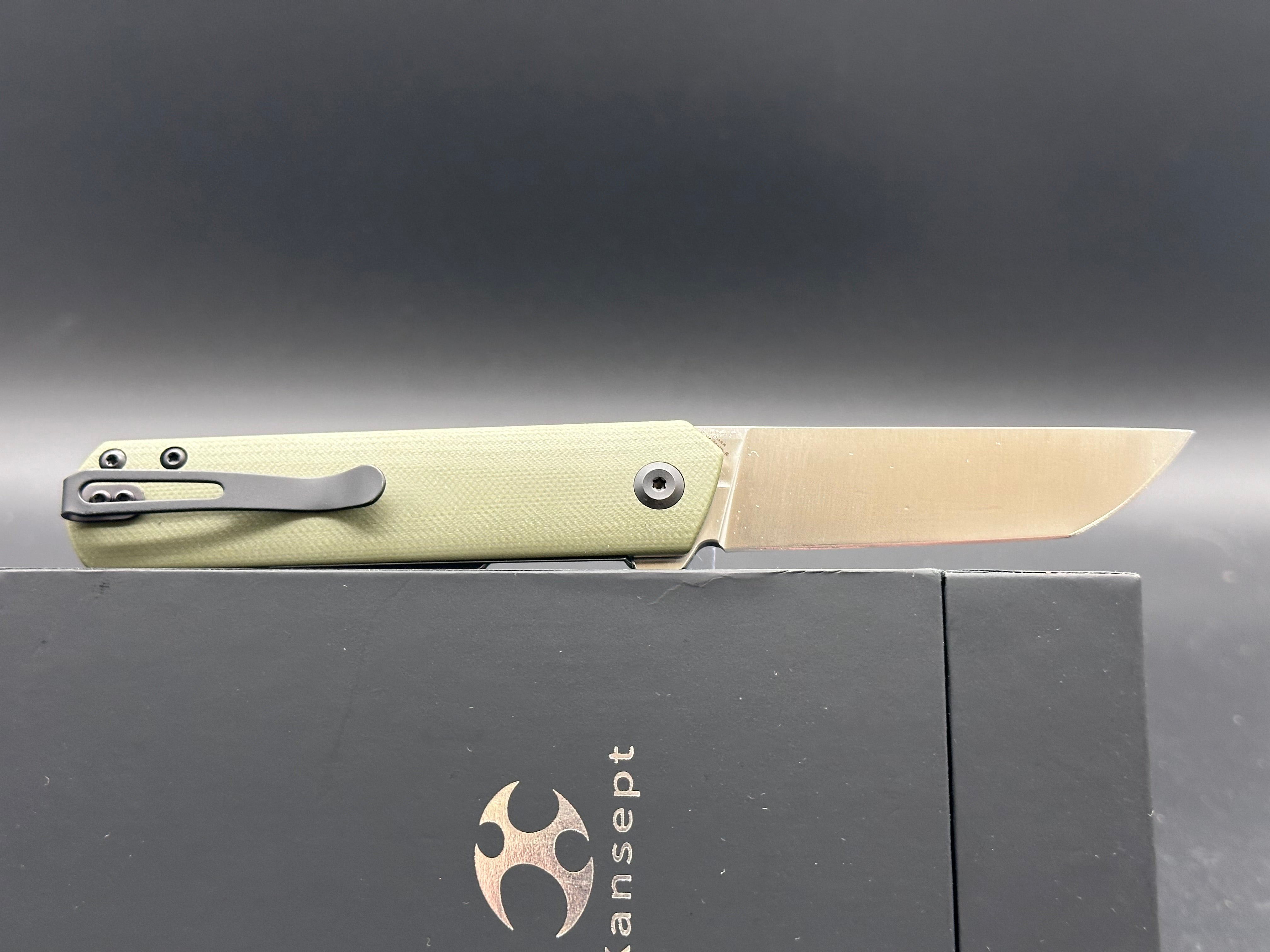 KANSEPT FOOSA Folding Pocket Knife - OD Green G10 Handle, 154CM Plain Edge Blade - EDC, Camping, Hiking & Outdoor Survival Tool