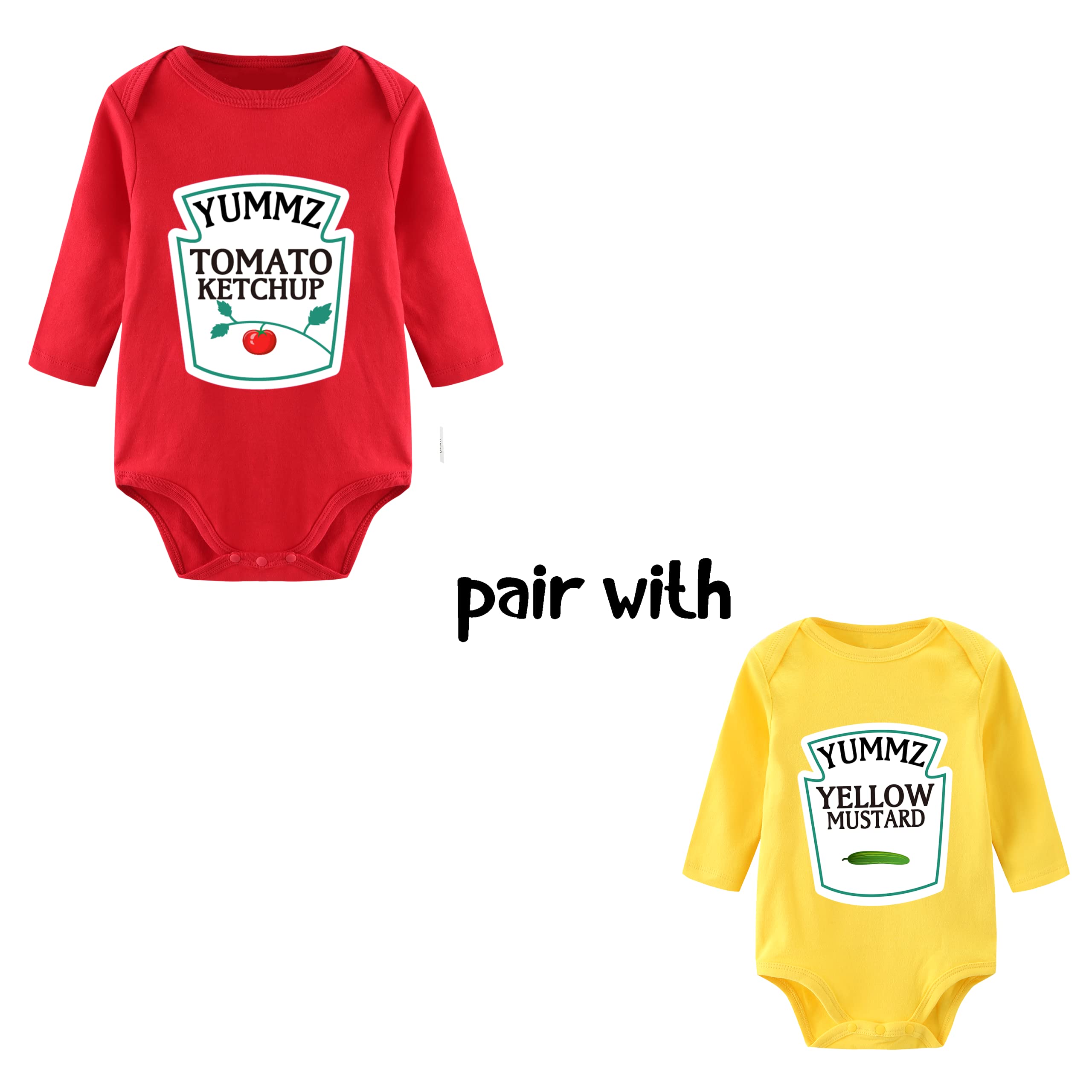 YSCULBUTOL Funny Ketchup Mustard Baby Twins Bodysuit Outfit - Short Sleeve Romper Set for Baby Girls | Perfect for Twin Photoshoots, Matching Sibling Outfits & Cute Family Moments