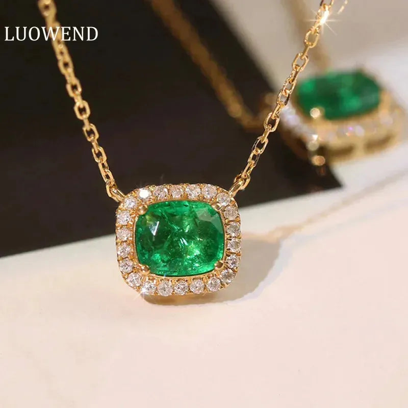 18K Rose Gold Pendant Necklace with Real Diamond & Emerald - Elegant Women's Gemstone Jewelry for Birthday, Anniversary, Valentine's Day Gift | Perfect for Parties, Weddings & Special Occasions