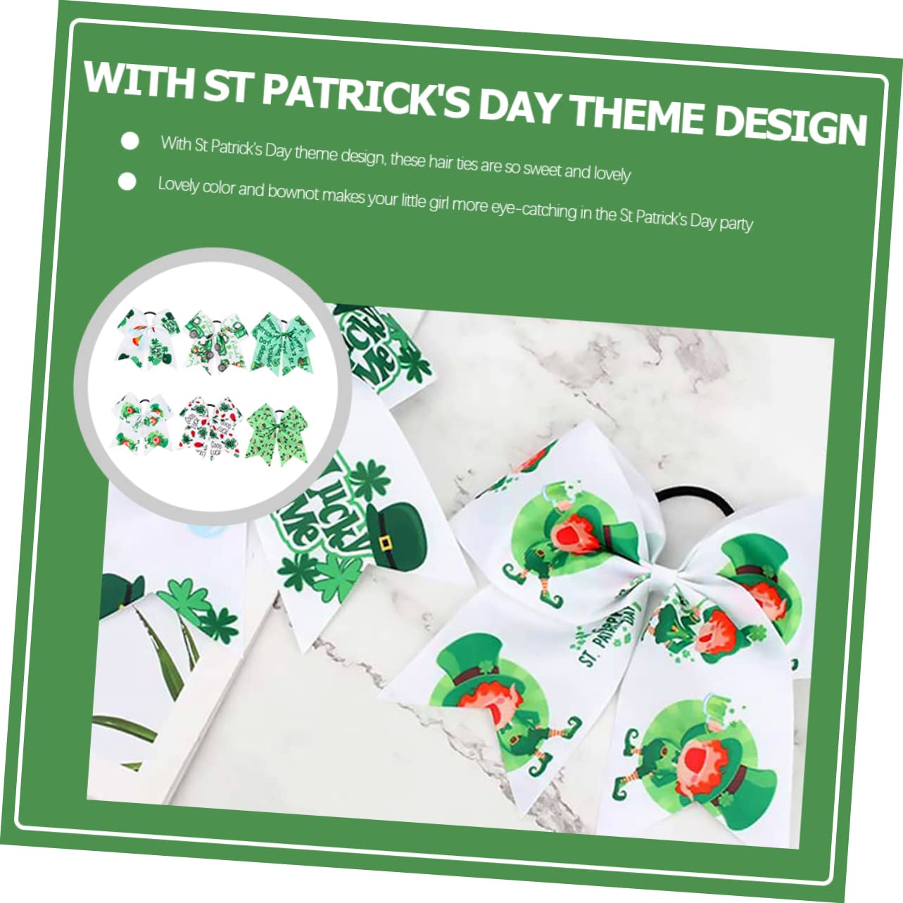 6 Pack Girls Hair Bows - St Patrick's Day Hair Ties for Kids & Toddlers